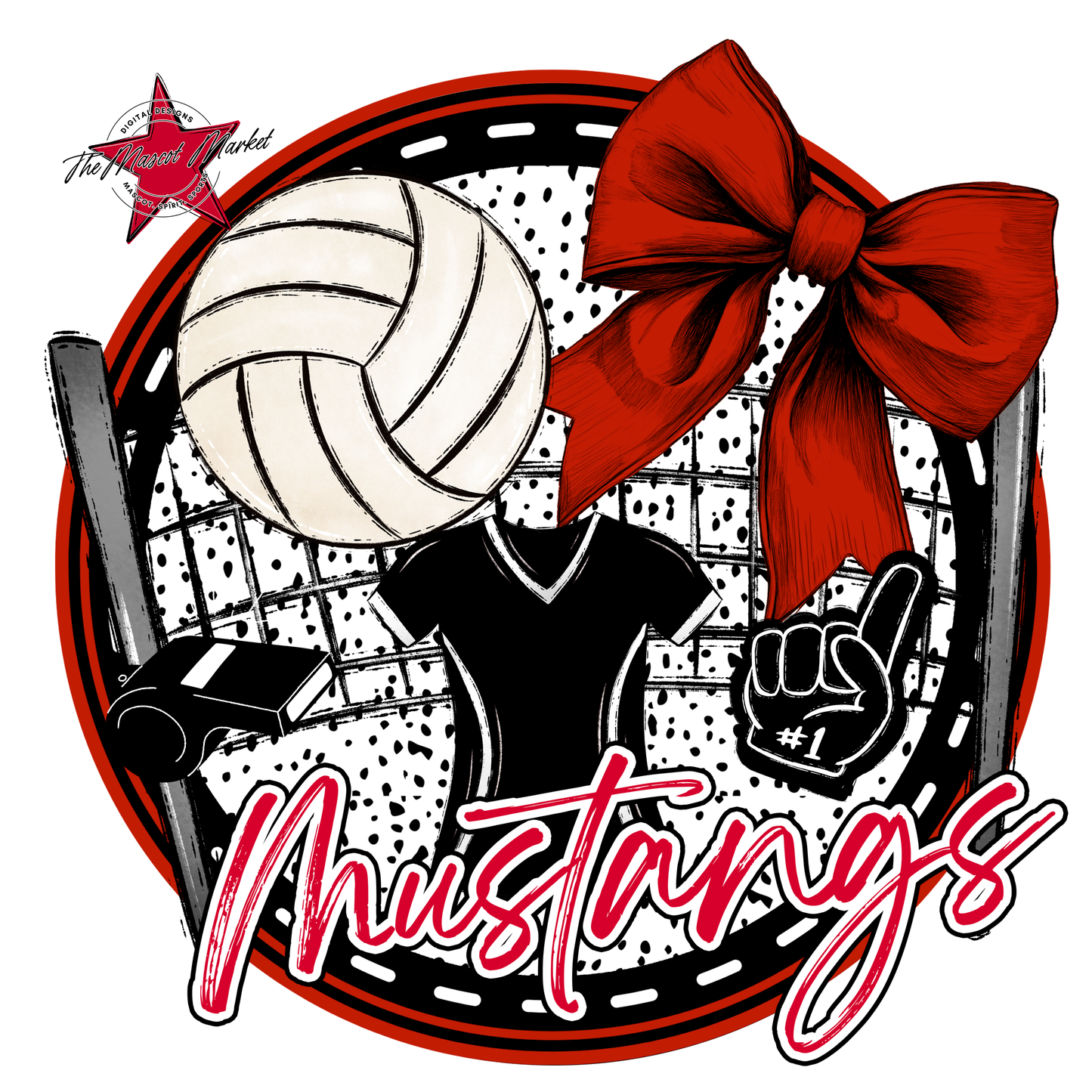Mustangs Circle Volleyball Design-Red