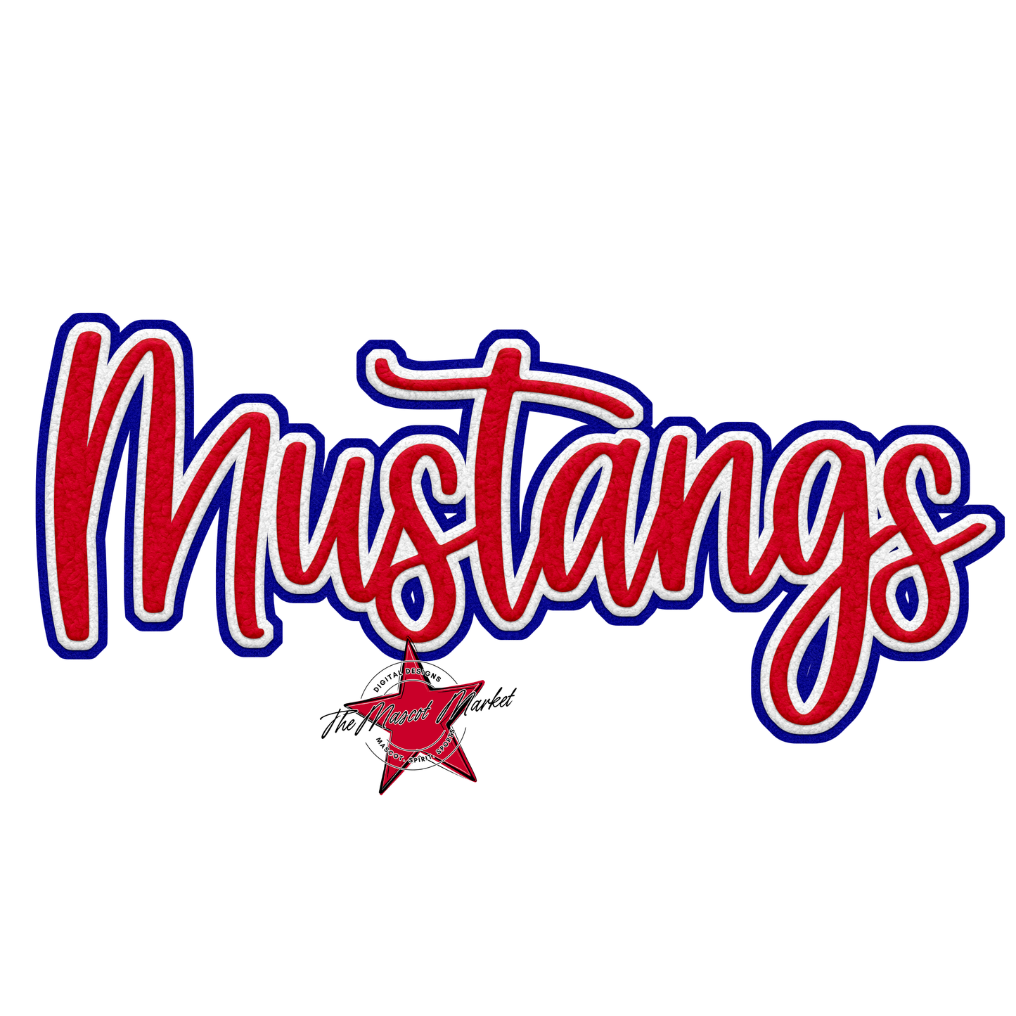 Mustangs Faux Chenille Patch-Blue-Red