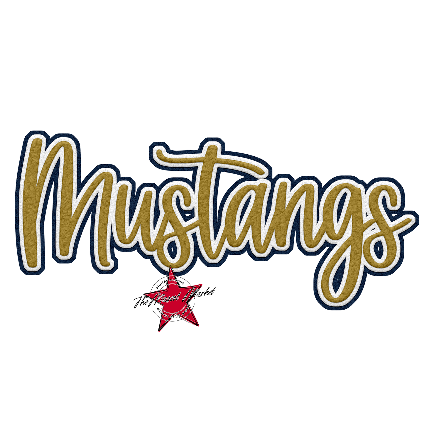 Mustangs Faux Chenille Patch-Navy-Gold