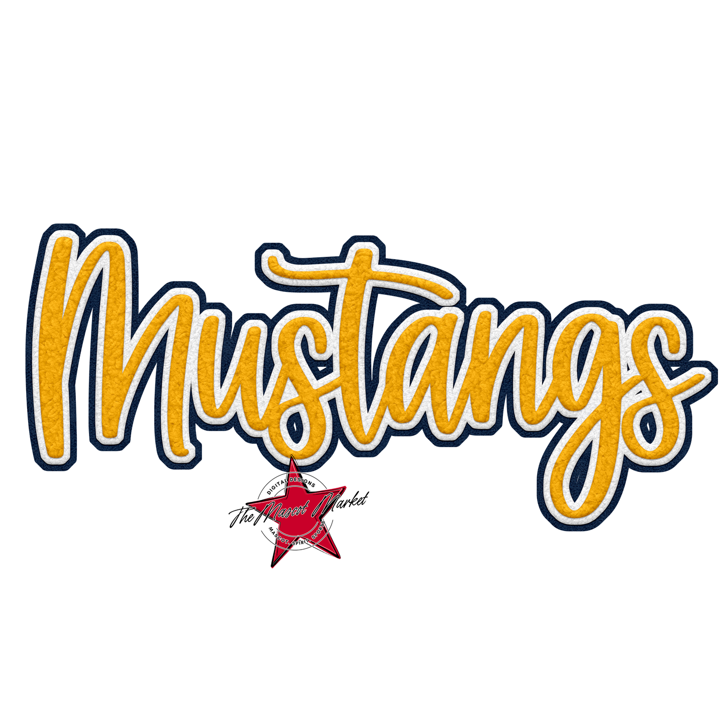 Mustangs Faux Chenille Patch-Navy-Yellow