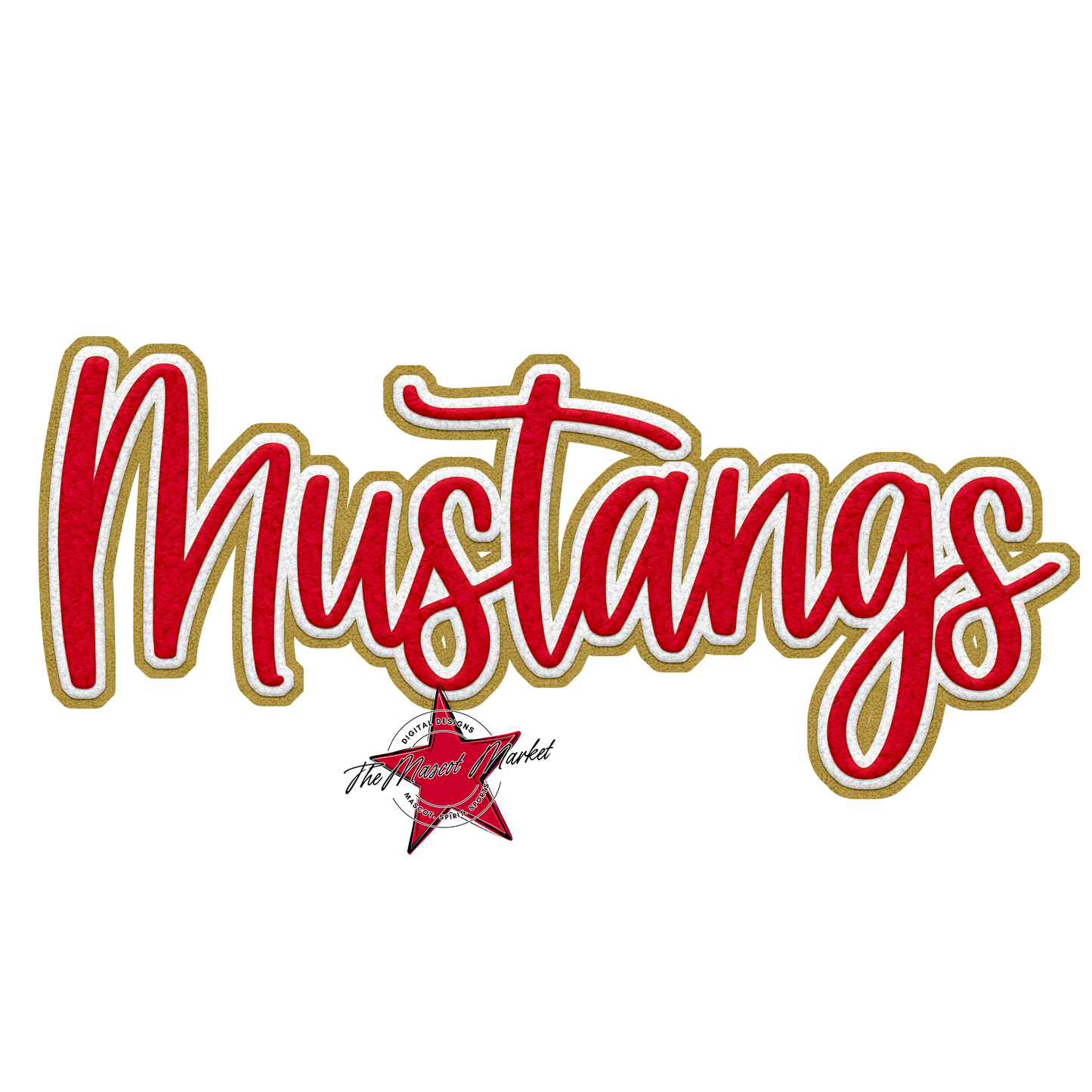 Mustangs Faux Chenille Patch-Red-Gold
