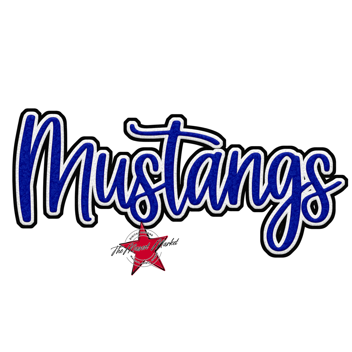 Mustangs Faux Chenille Patch-Royal Blue