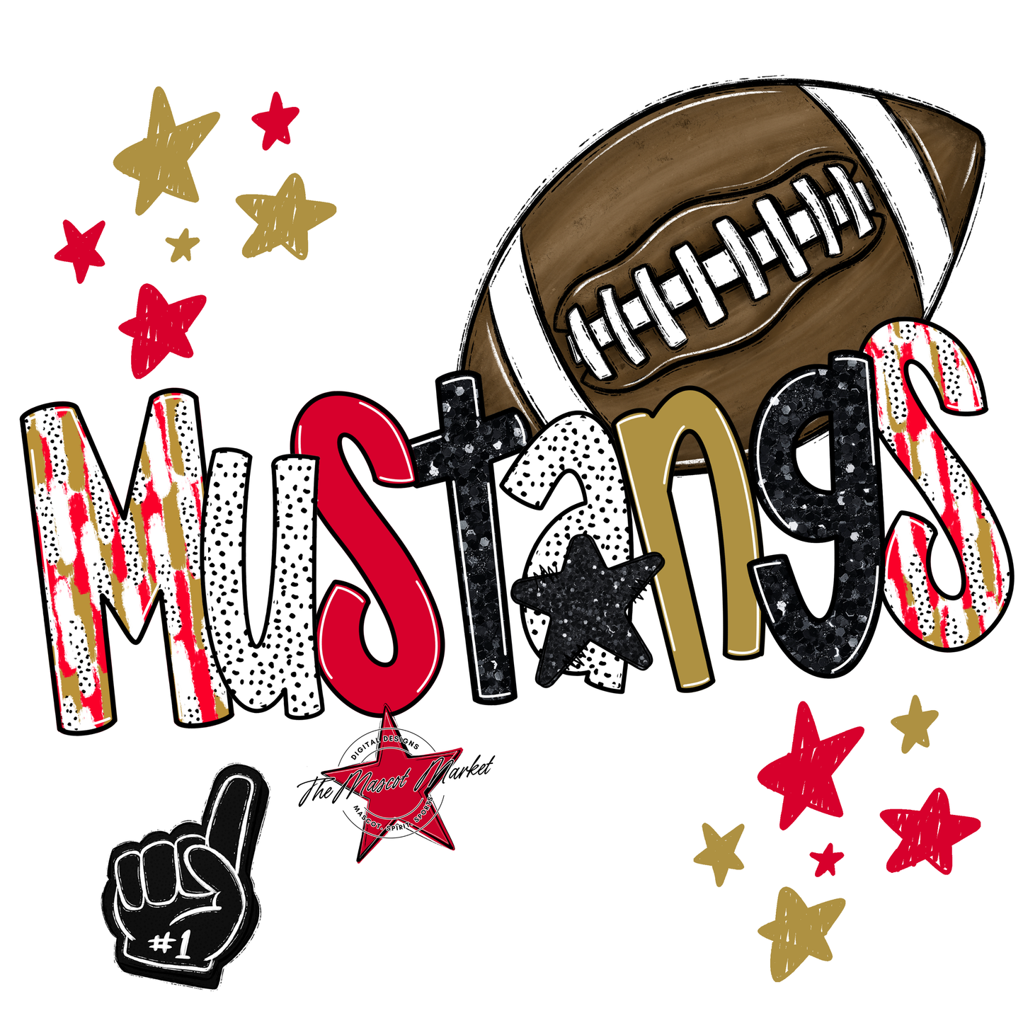 Mustangs Football Scrape-Red-Gold