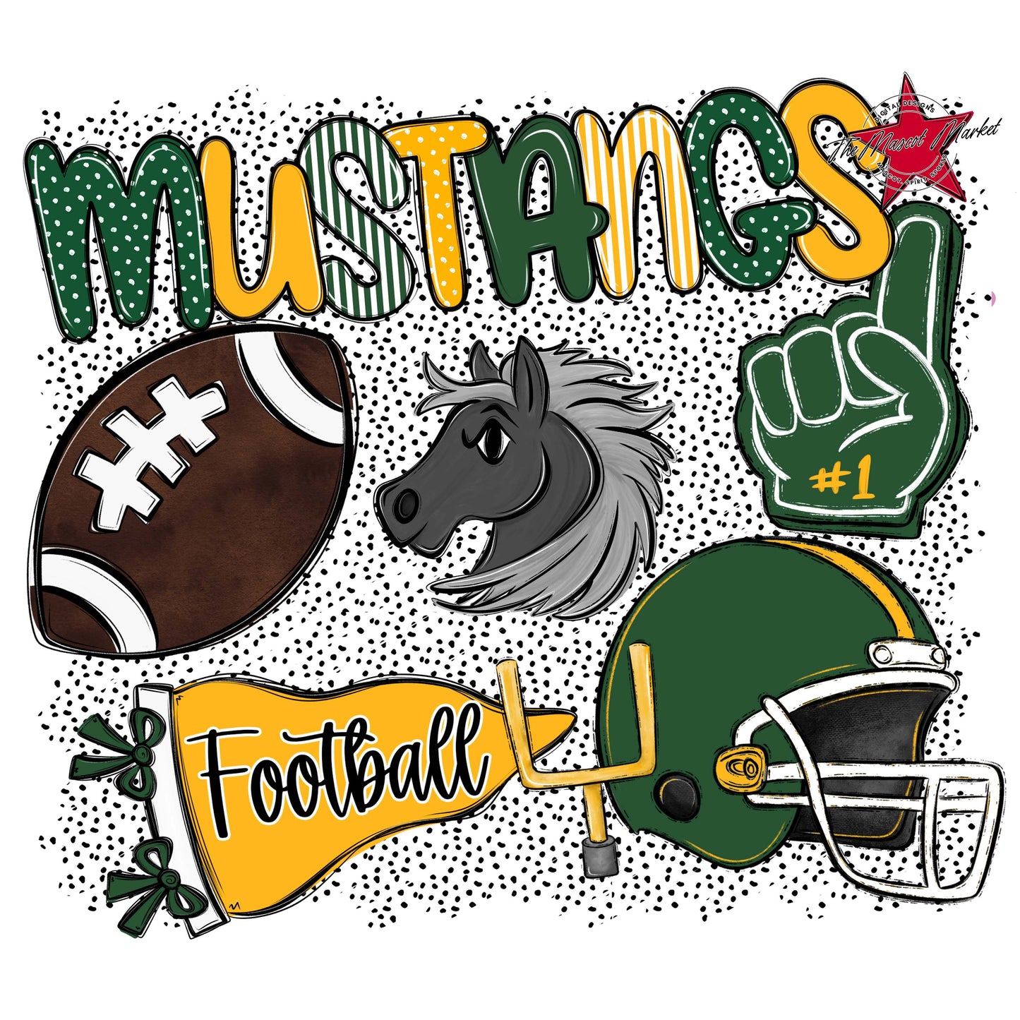 Mustangs Football Spirit-Green & Yellow