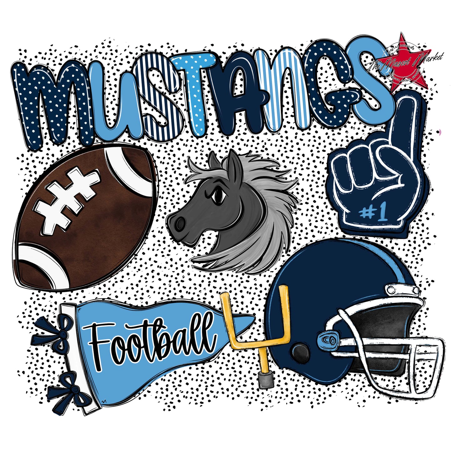 Mustangs Football Spirit-Navy & Carolina Blue