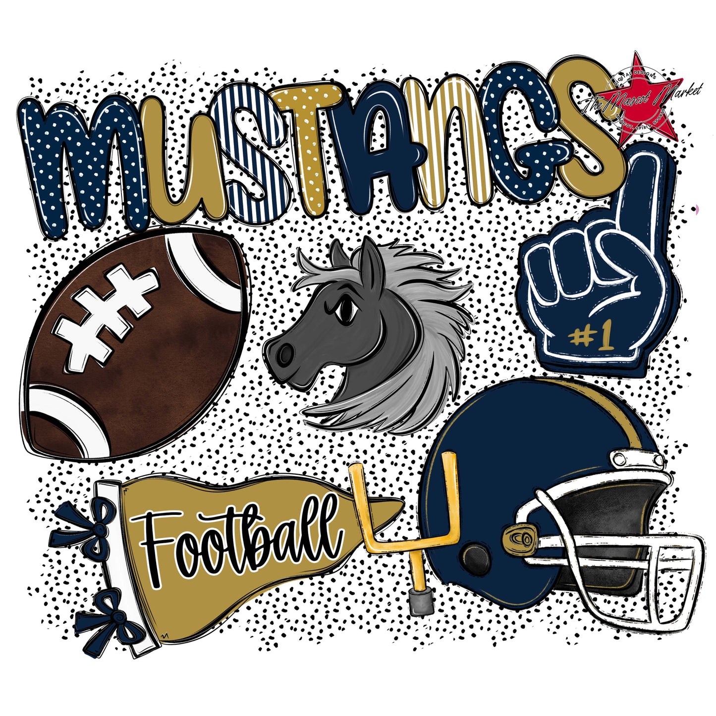Mustangs Football Spirit-Navy & Gold