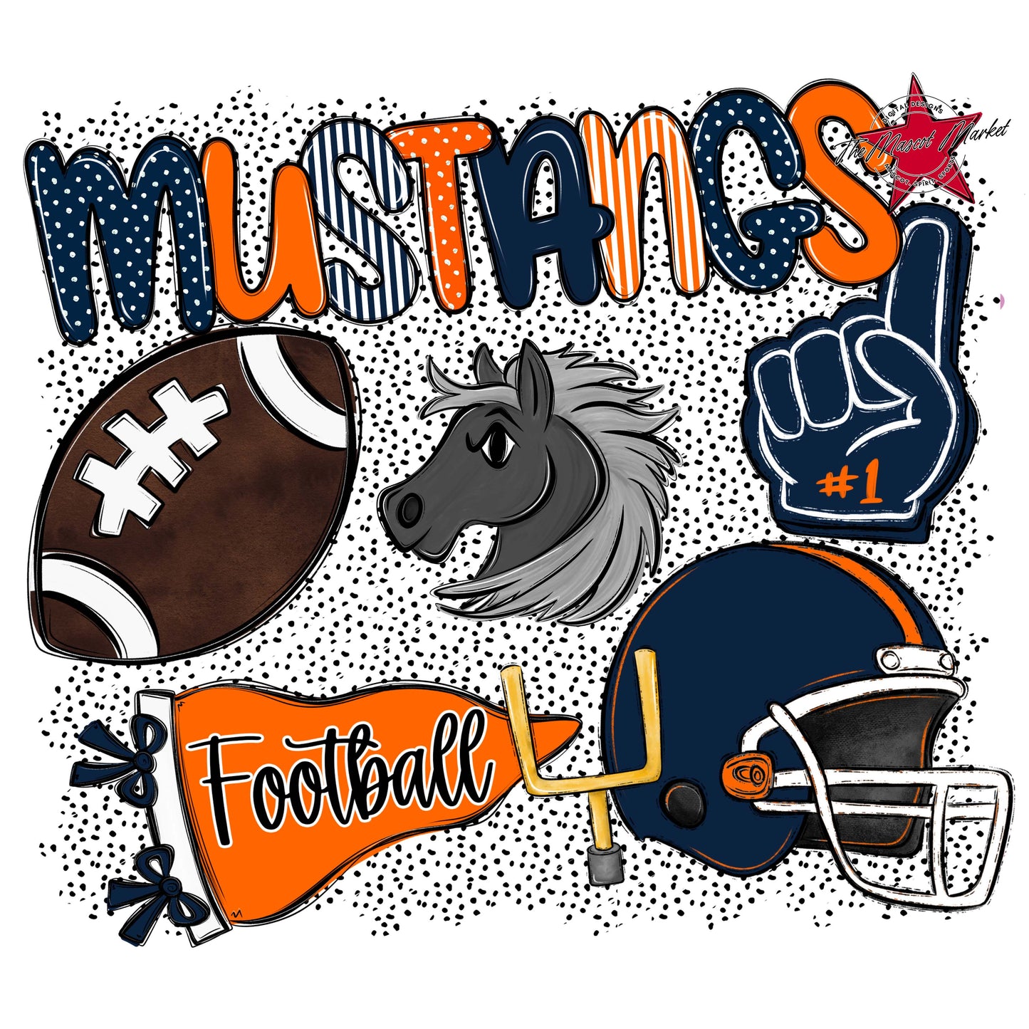 Mustangs Football Spirit-Navy & Orange