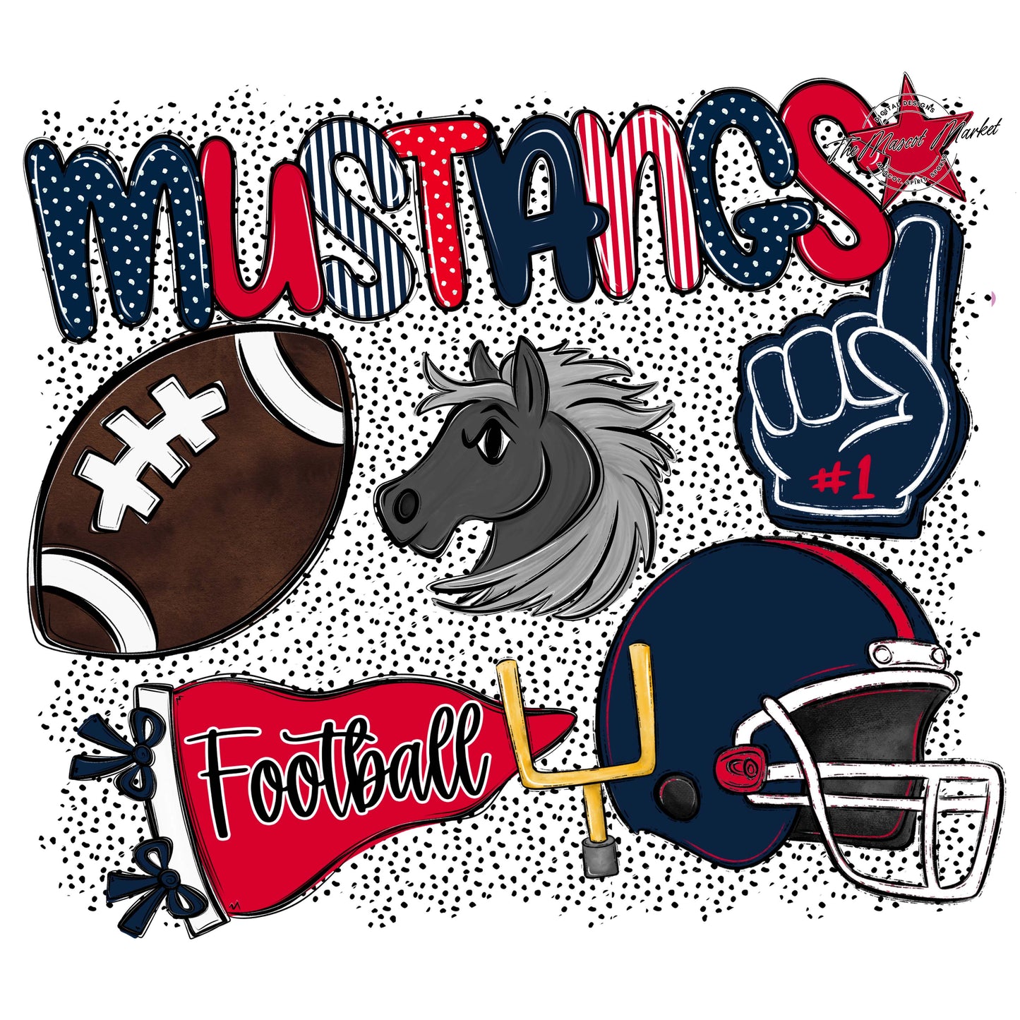 Mustangs Football Spirit-Navy & Red