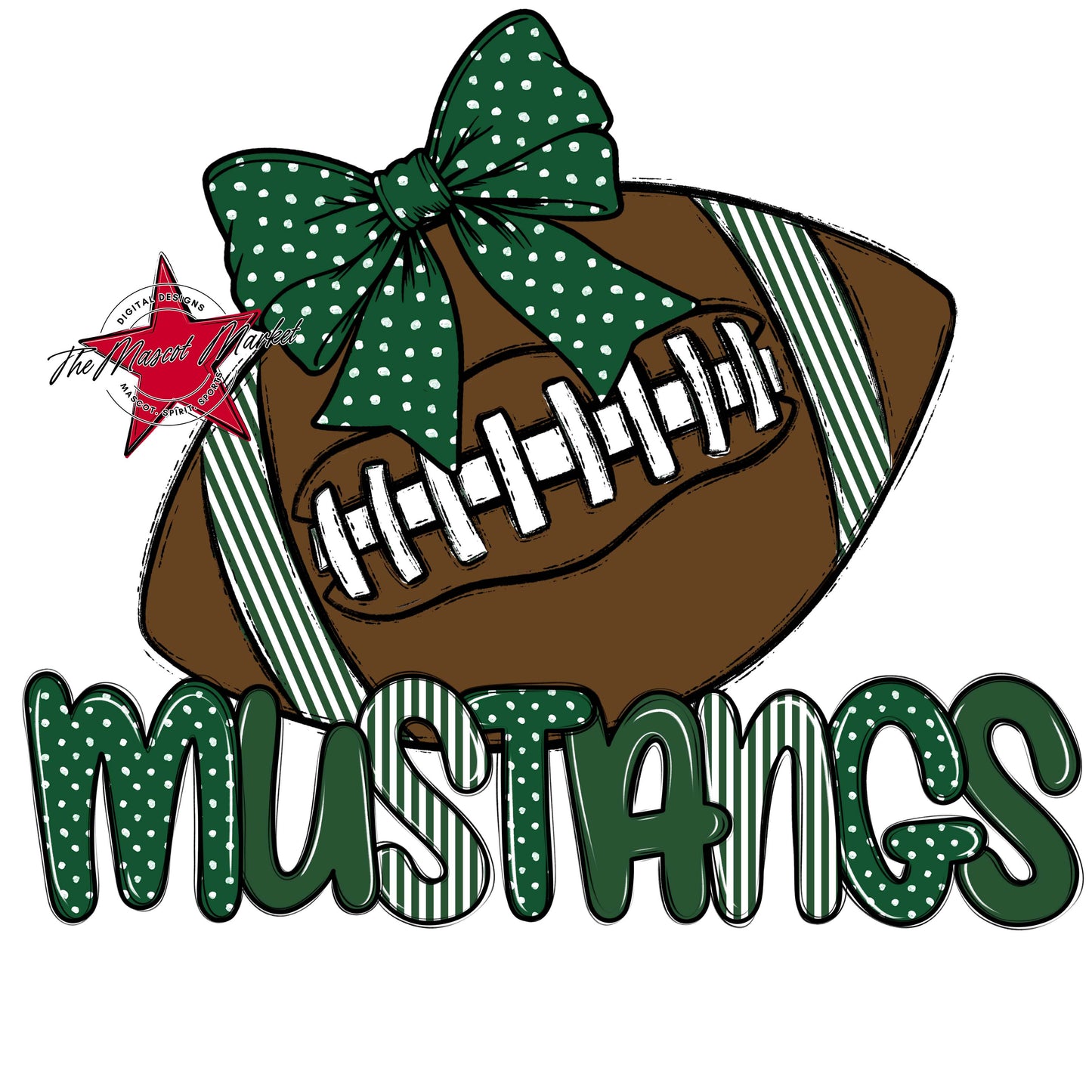 Mustangs Football Spirit Design-Green