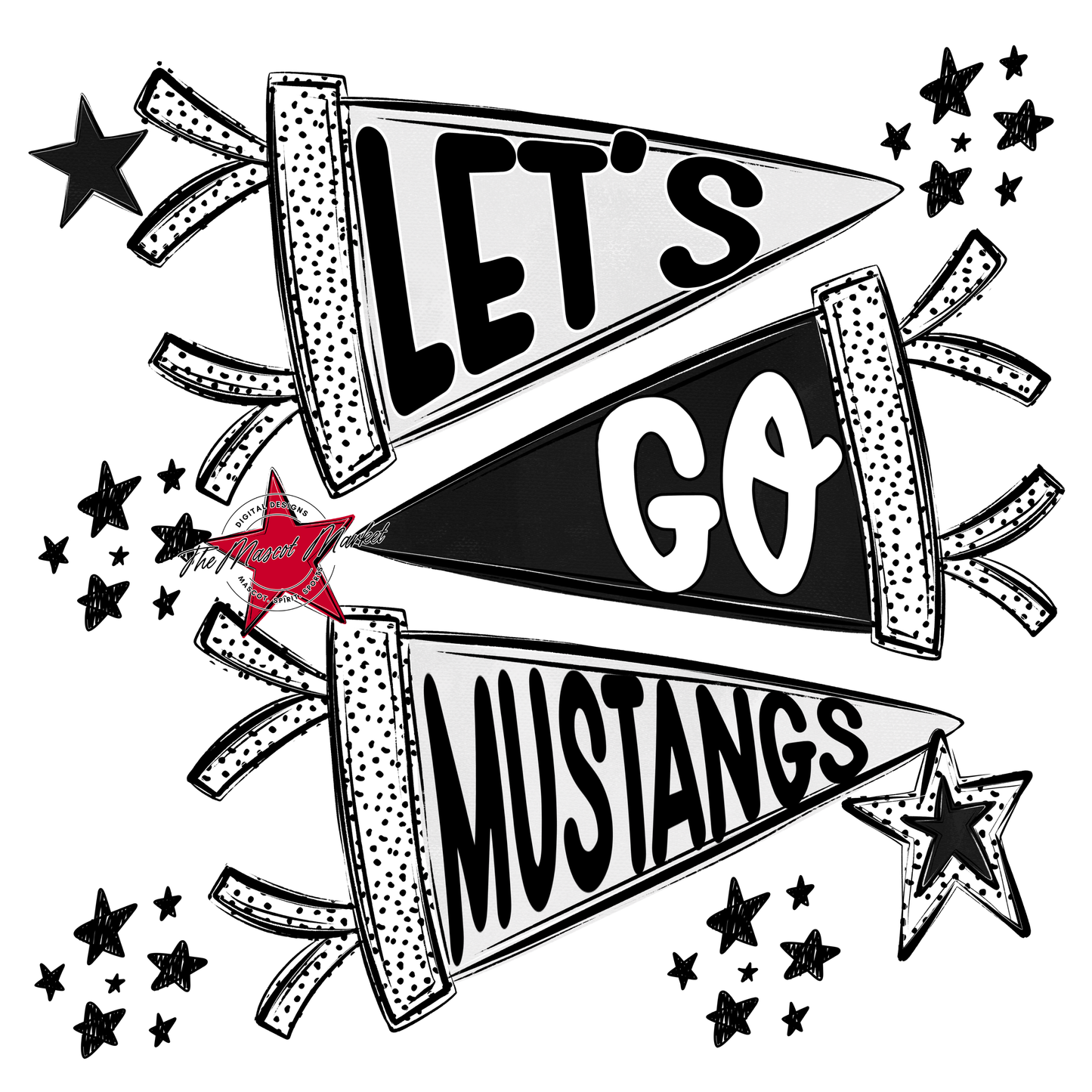 Mustangs Let's Go Flag Design-Black