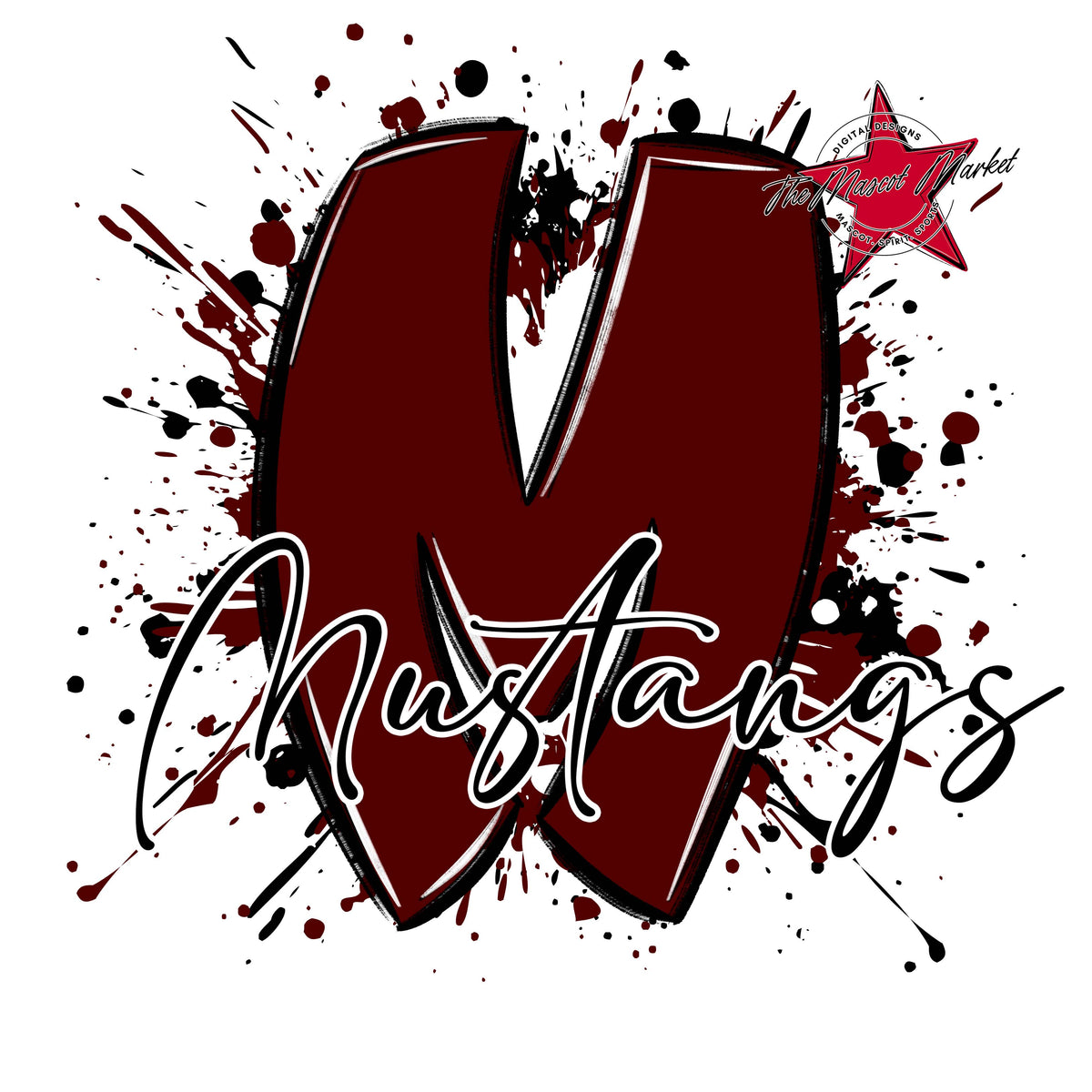 Mustangs Mascot Splatter-Maroon