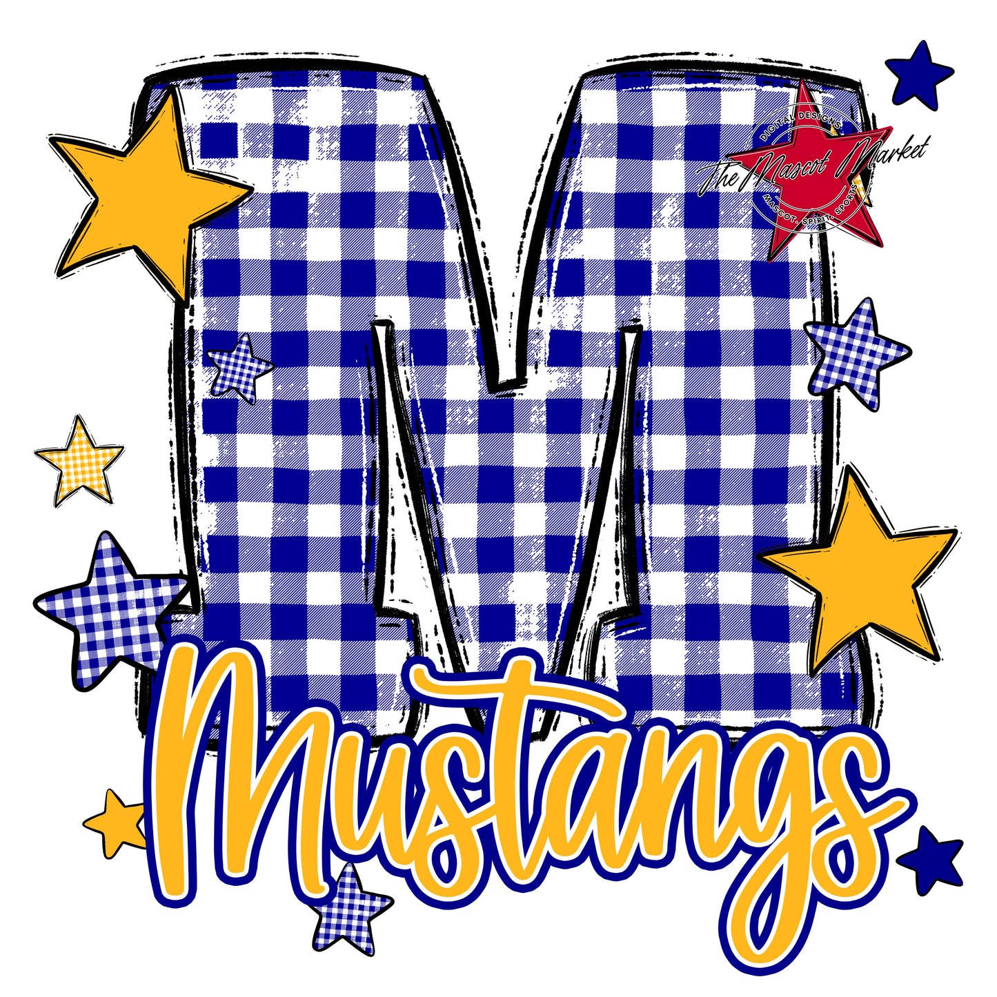 Mustangs Plaid Star Design-Blue & Yellow