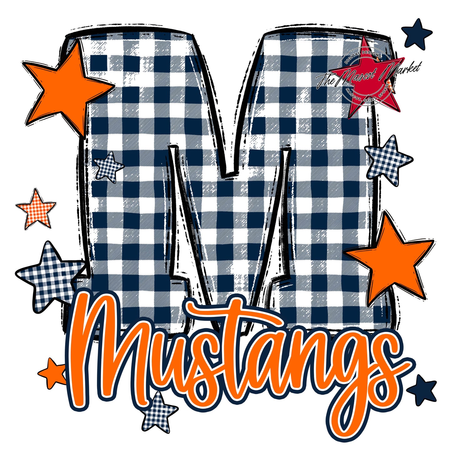 Mustangs Plaid Star Design-Navy & Orange