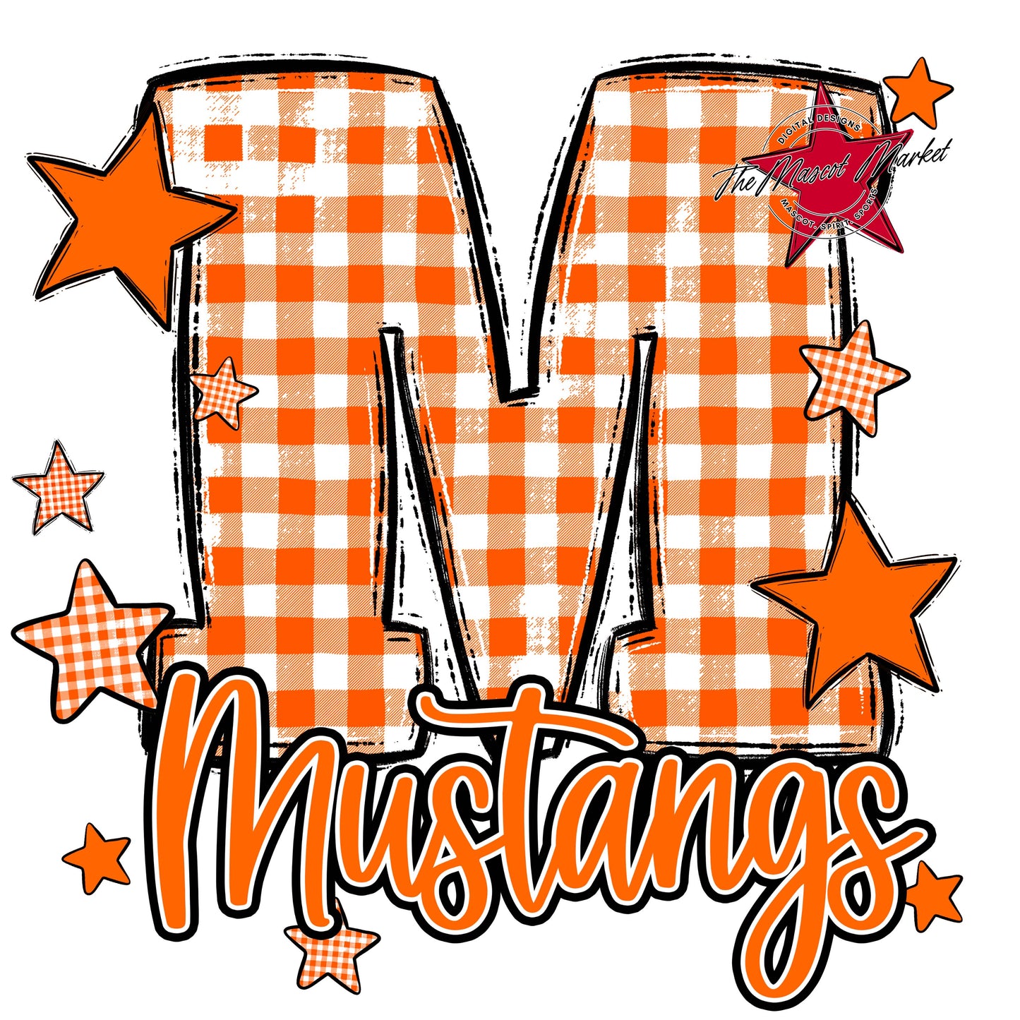 Mustangs Plaid Star Design-Orange