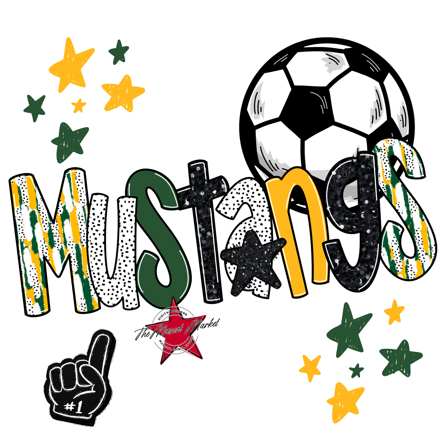 Mustangs Soccer Scrape-Green-Yellow