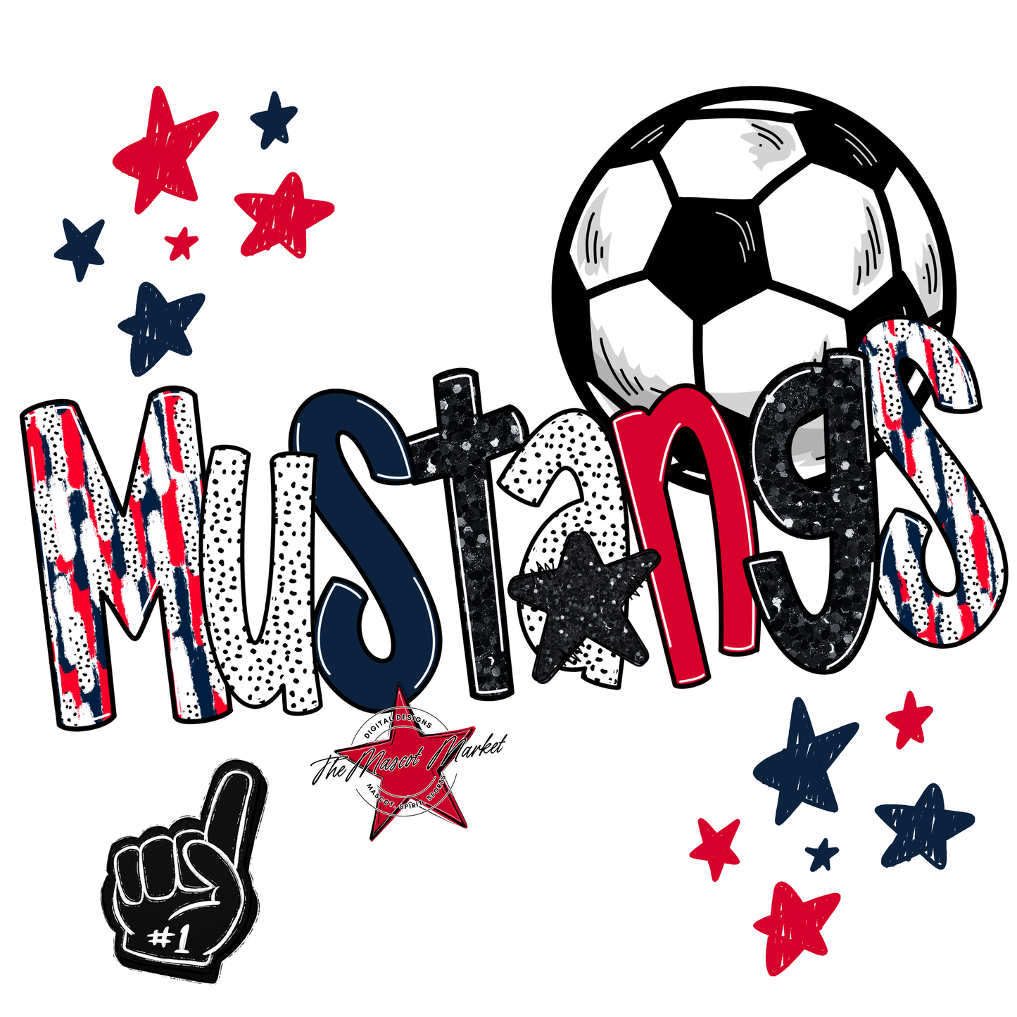 Mustangs Soccer Scrape-Navy-Red