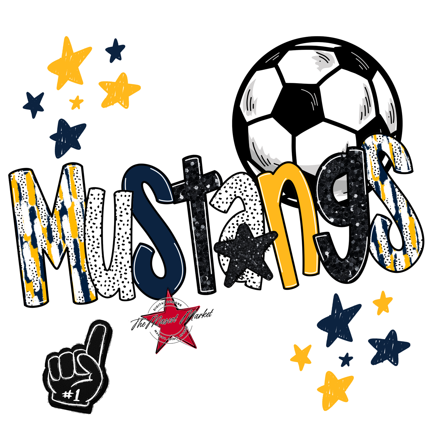 Mustangs Soccer Scrape-Navy-Yellow
