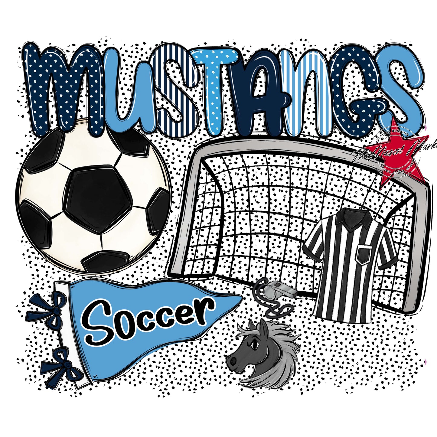 Mustangs Soccer Spirit-Navy & Carolina Blue