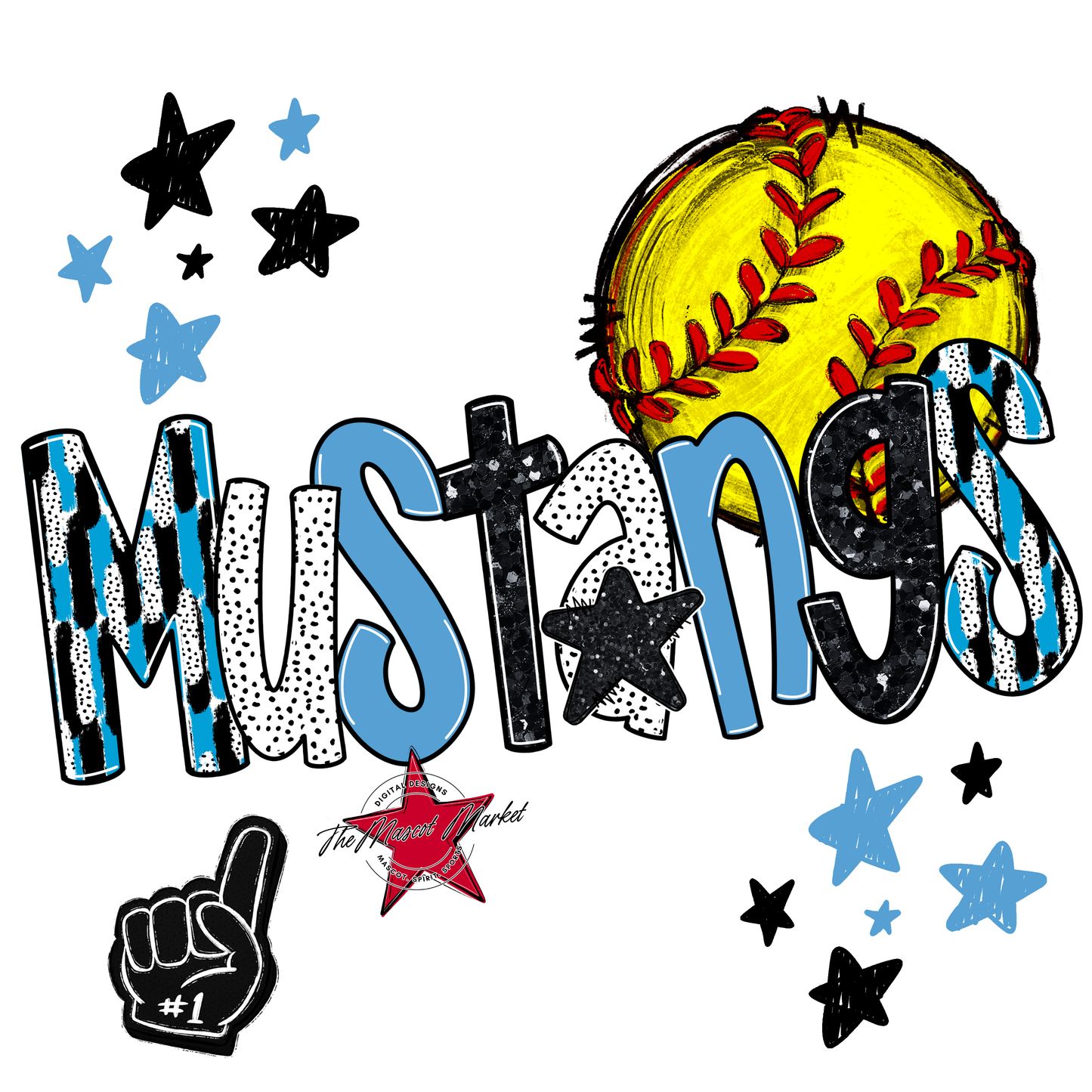 Mustangs Softball Scrape-Carolina Blue