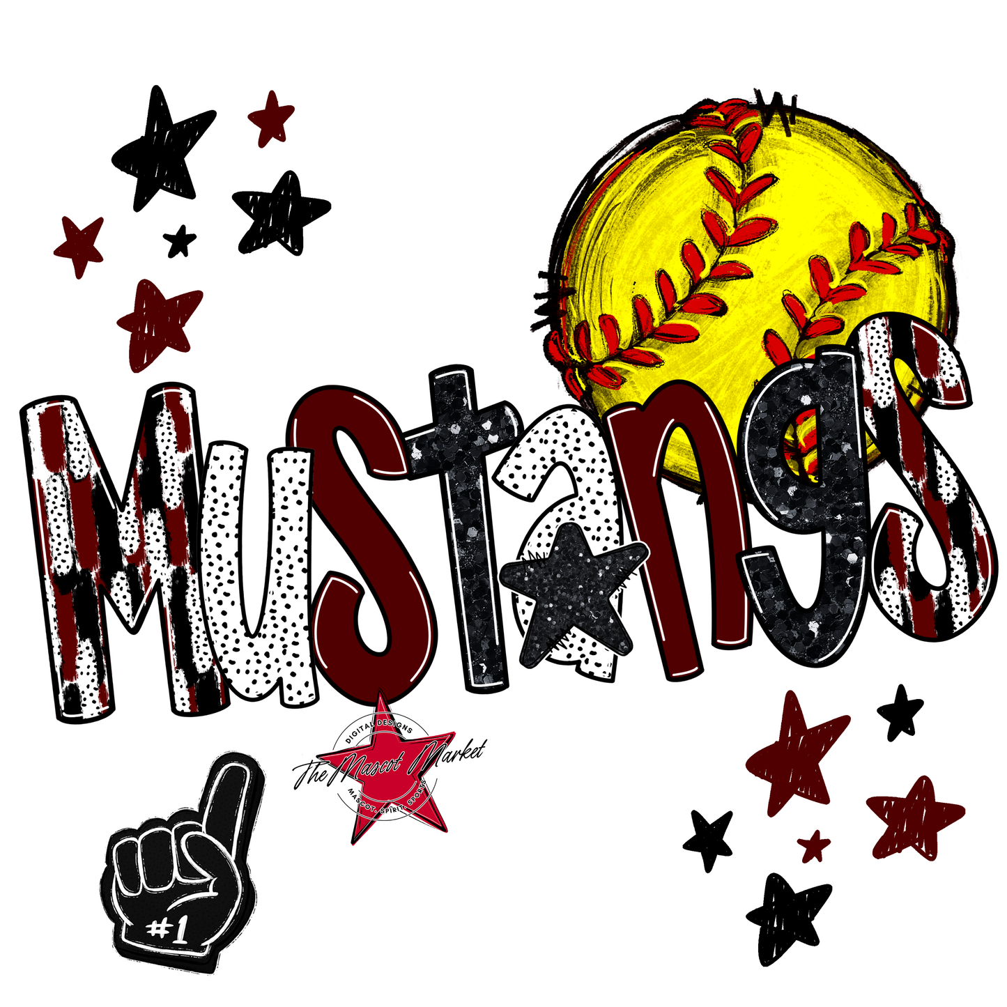 Mustangs Softball Scrape-Maroon