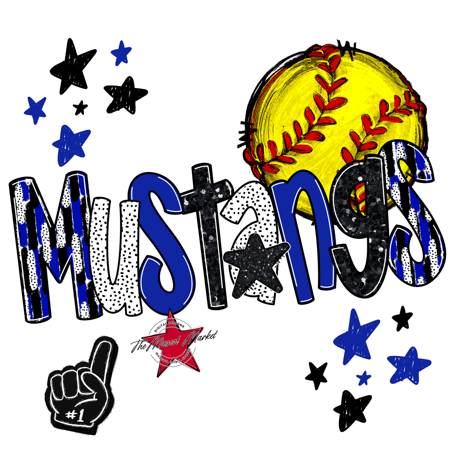 Mustangs Softball Scrape-Royal Blue