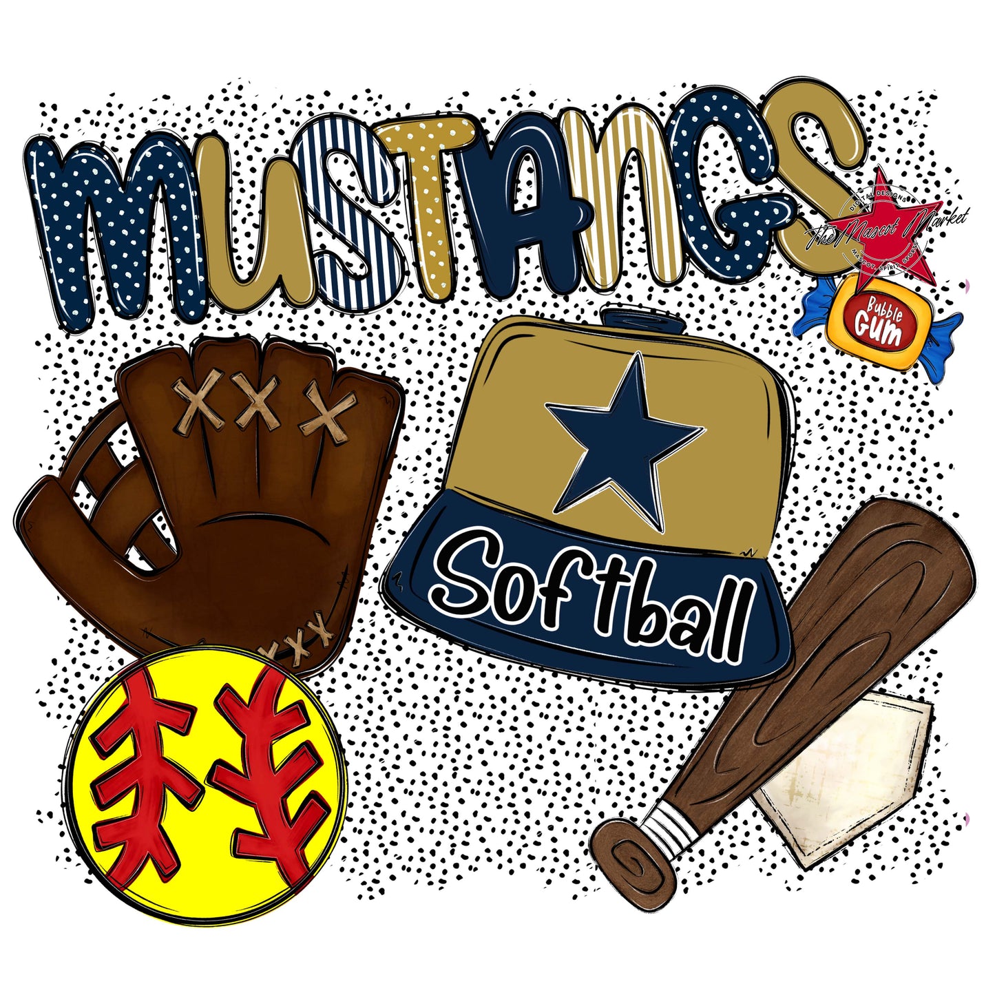 Mustangs Softball Spirit-Navy & Gold