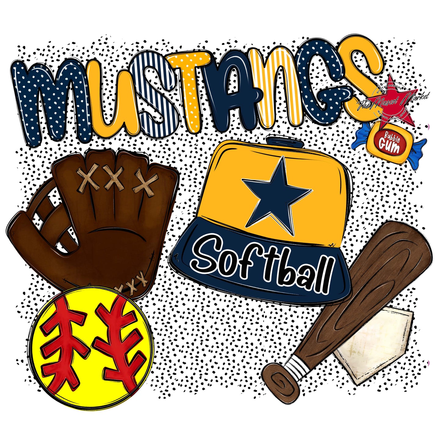 Mustangs Softball Spirit-Navy & Yellow