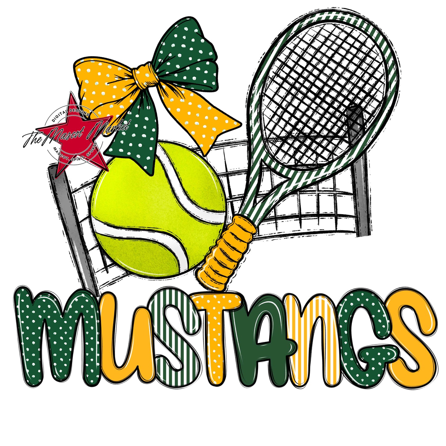 Mustangs Tennis Spirit Design-Green & Yellow