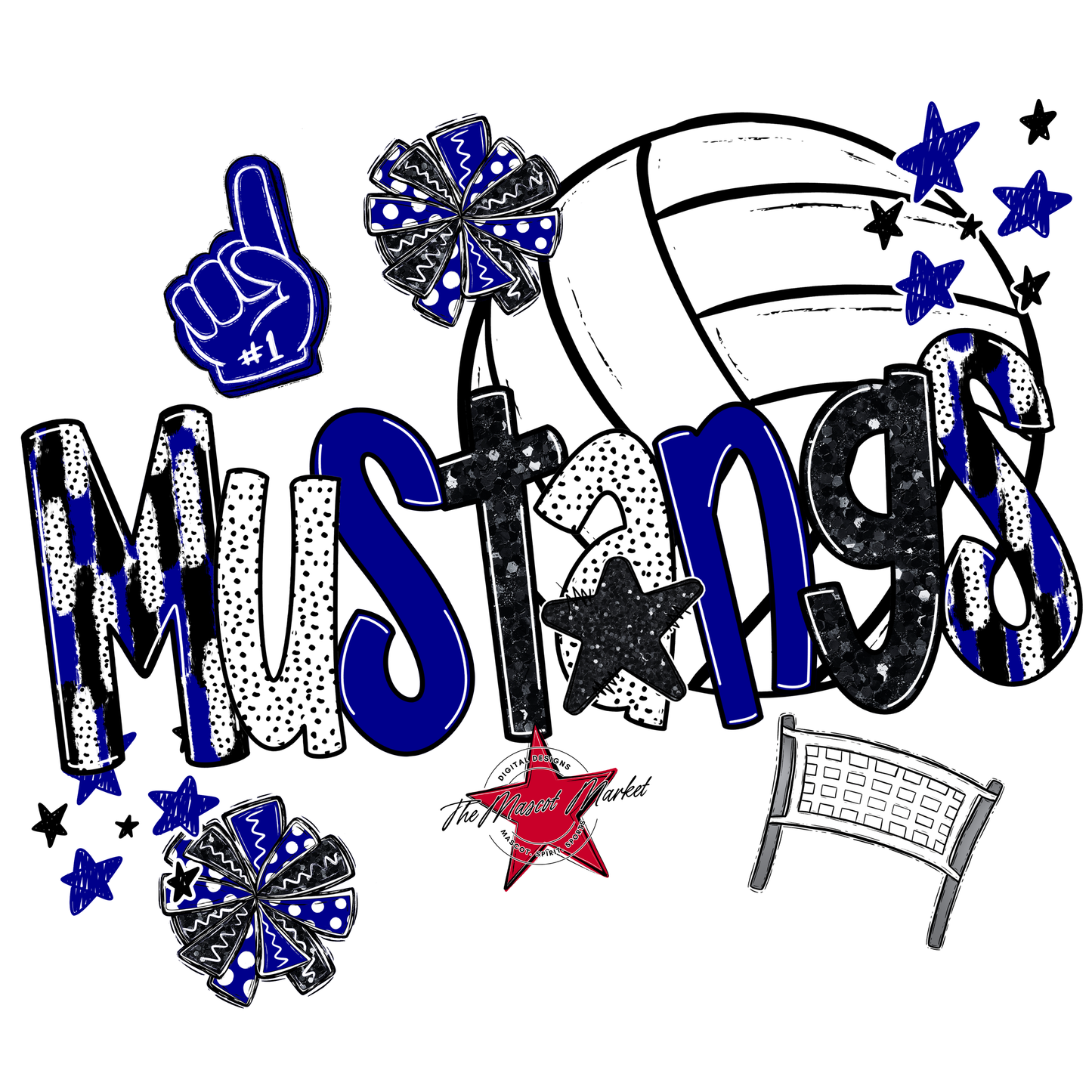 Mustangs Volleyball Scrape-Blue