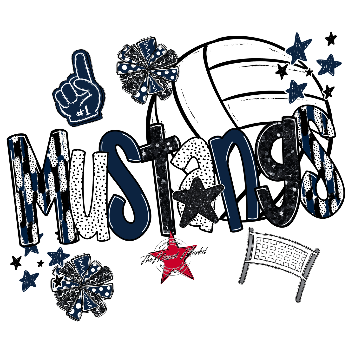 Mustangs Volleyball Scrape-Navy