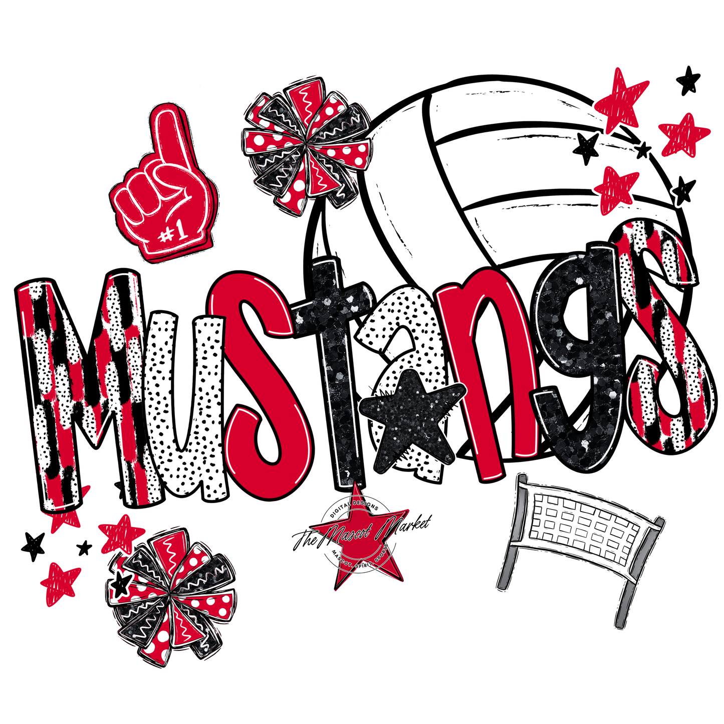 Mustangs Volleyball Scrape-Red
