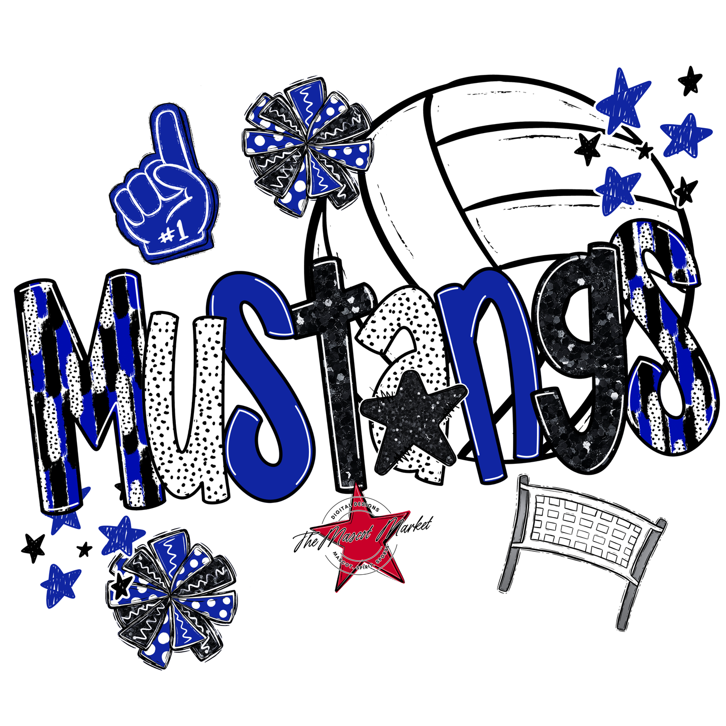 Mustangs Volleyball Scrape-Royal Blue