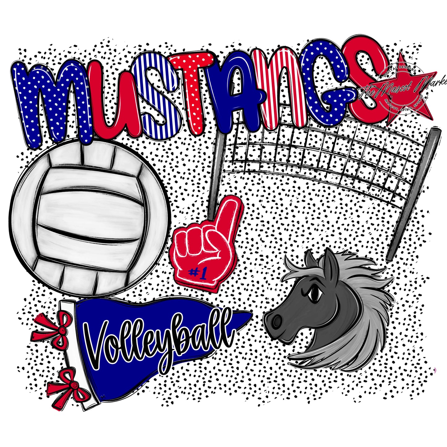 Mustangs Volleyball Spirit-Blue & Red
