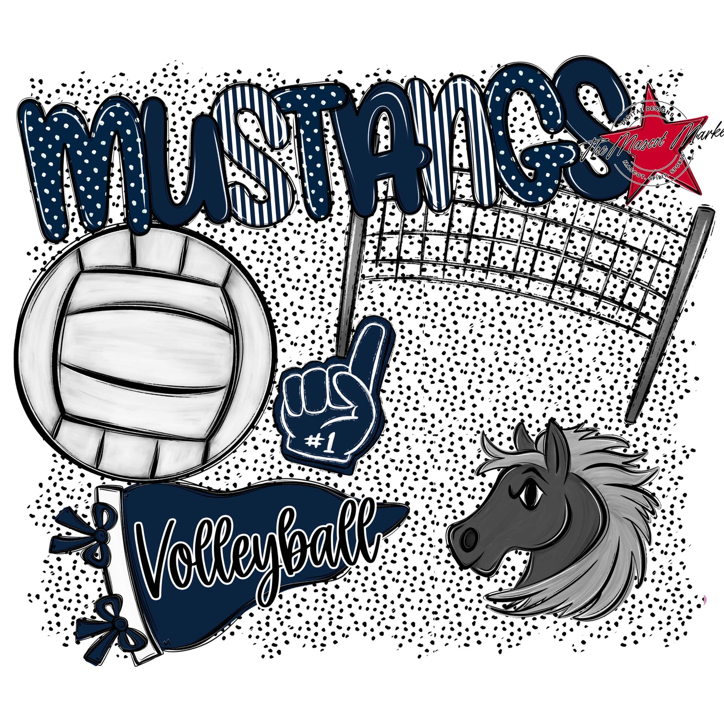 Mustangs Volleyball Spirit-Navy