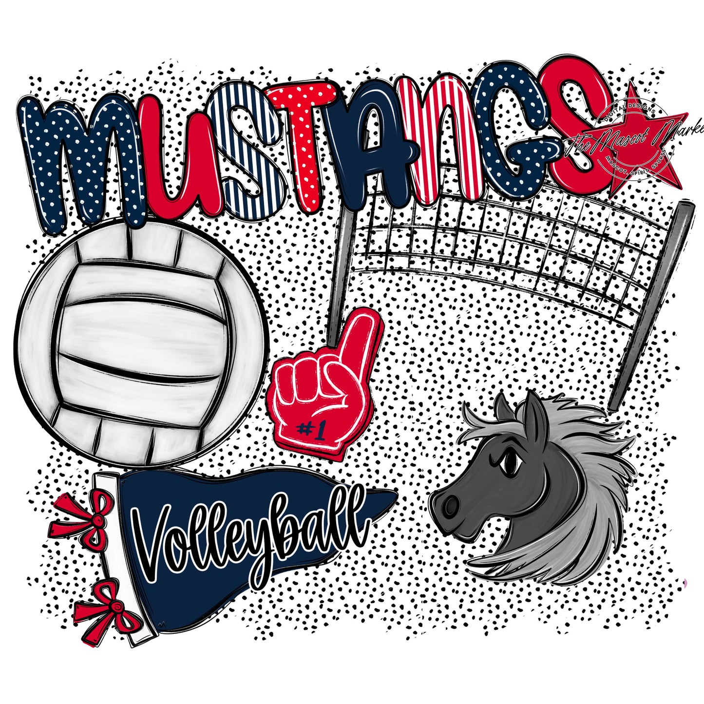 Mustangs Volleyball Spirit-Navy & Red