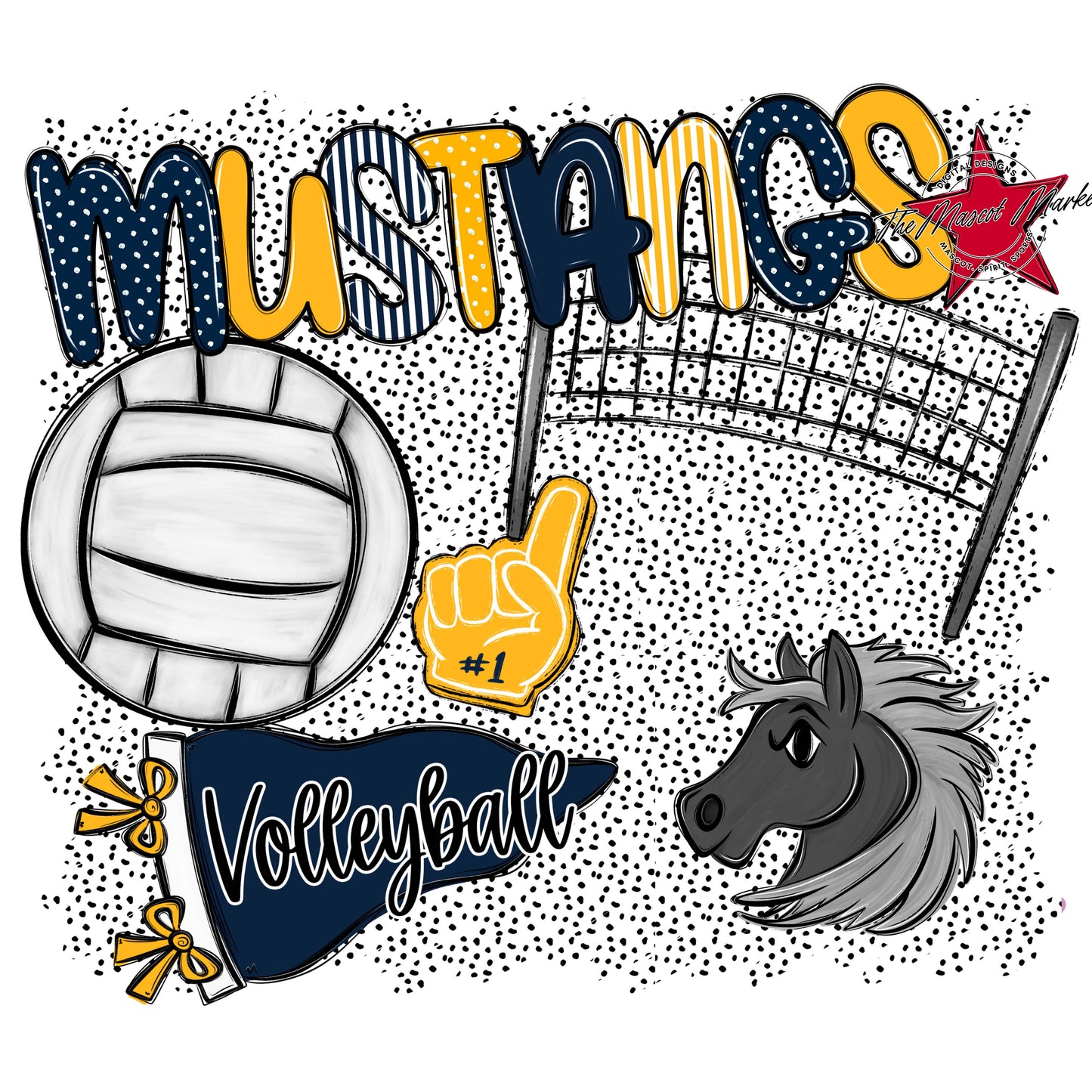Mustangs Volleyball Spirit-Navy & Yellow