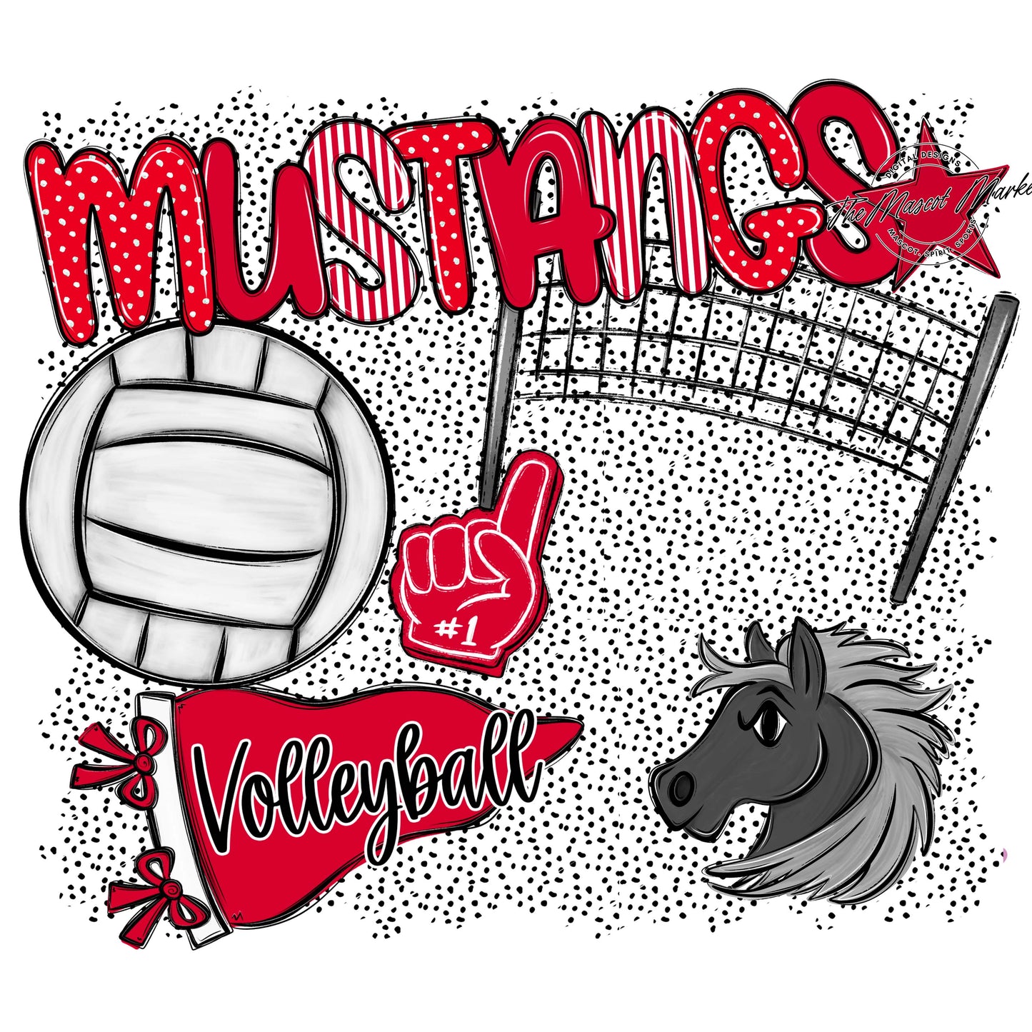 Mustangs Volleyball Spirit-Red