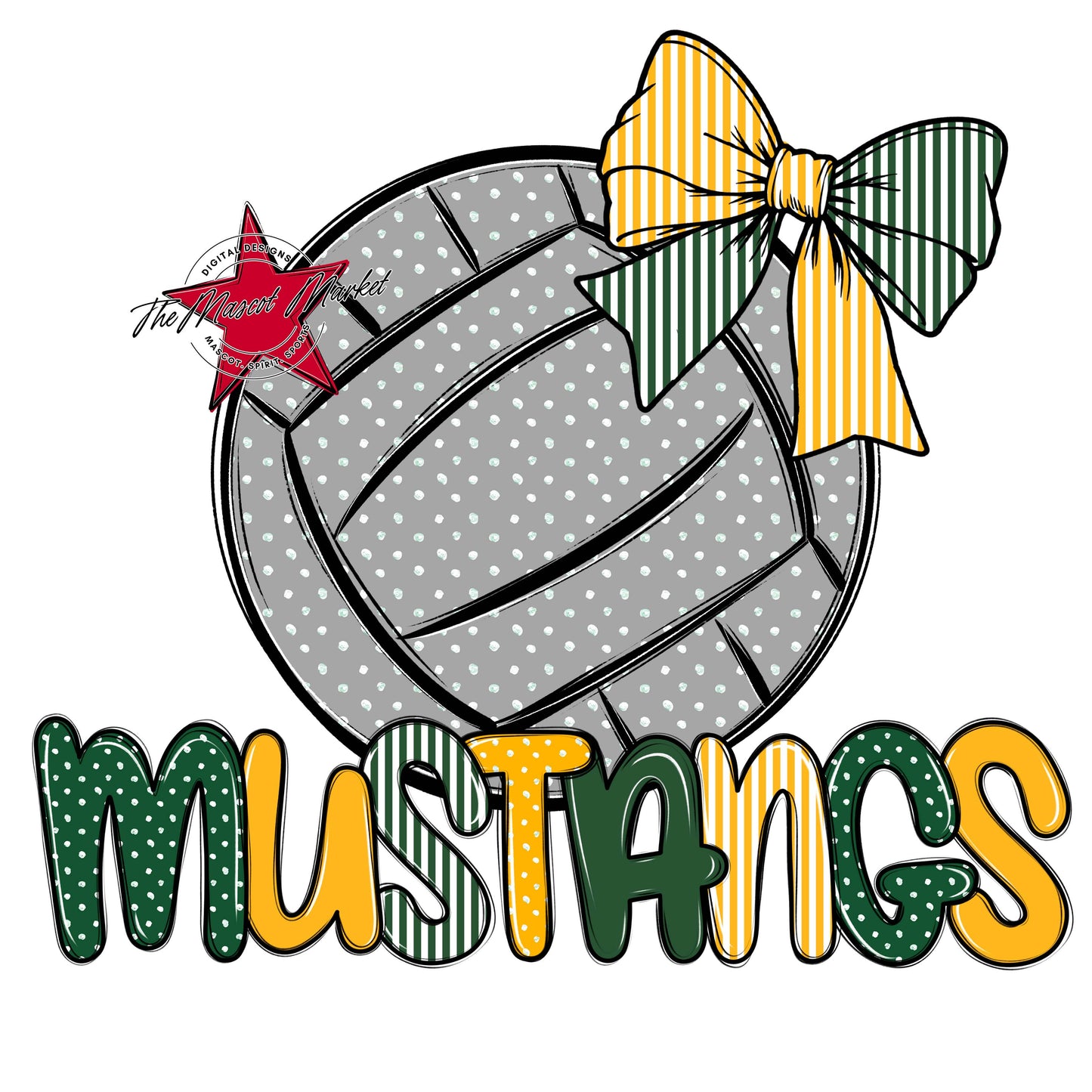 Mustangs Volleyball Spirit Design-Green & Yellow