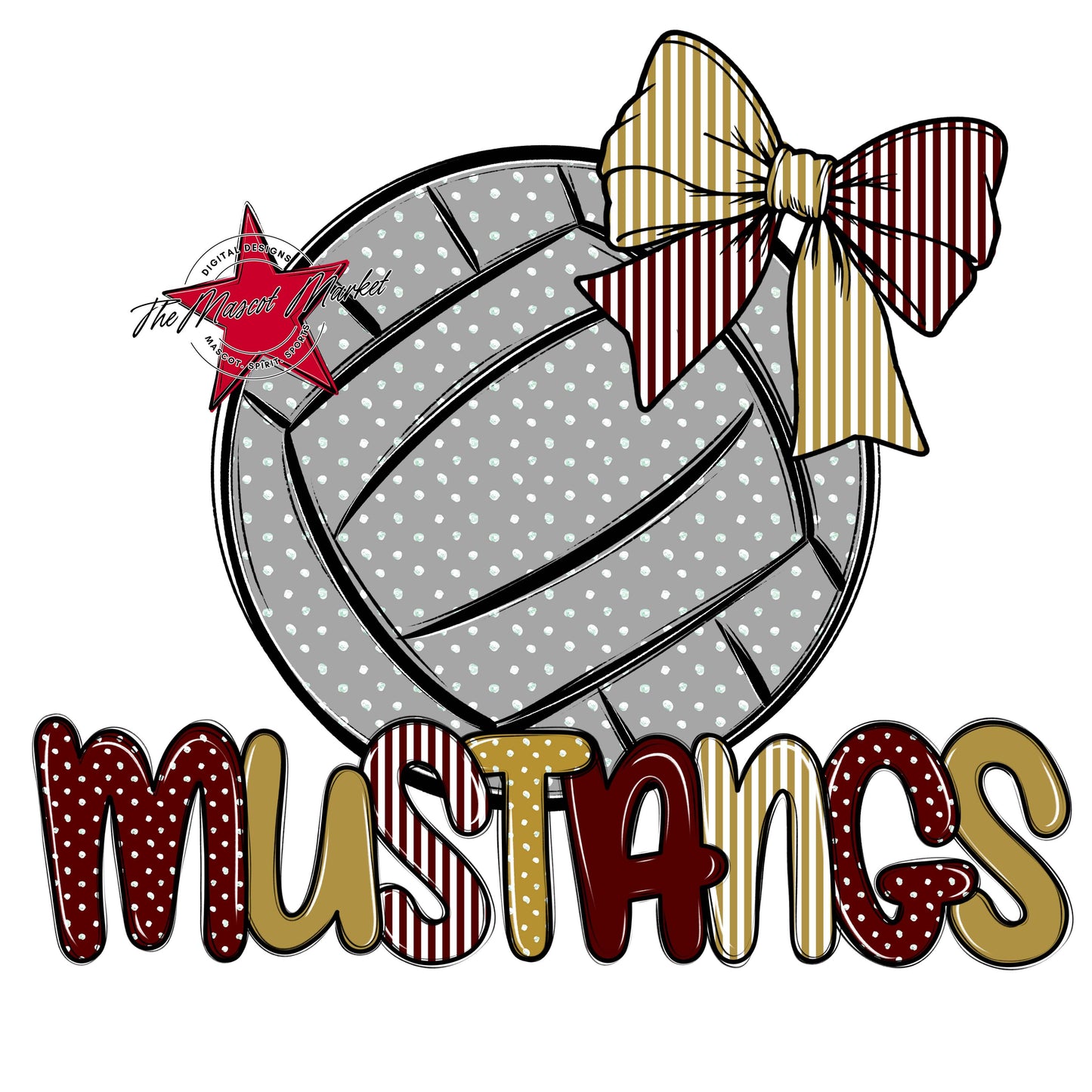 Mustangs Volleyball Spirit Design-Maroon & Gold