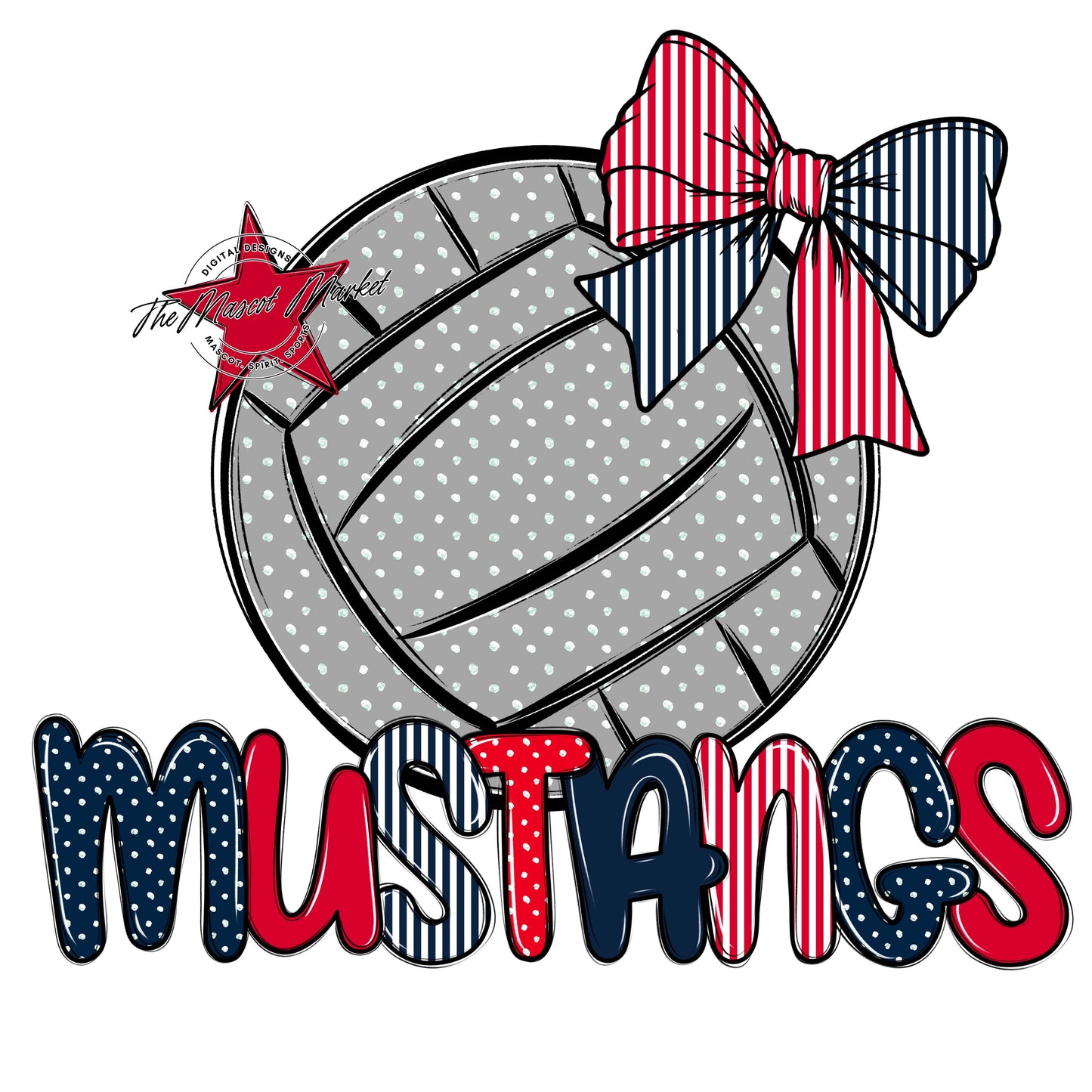 Mustangs Volleyball Spirit Design-Navy & Red