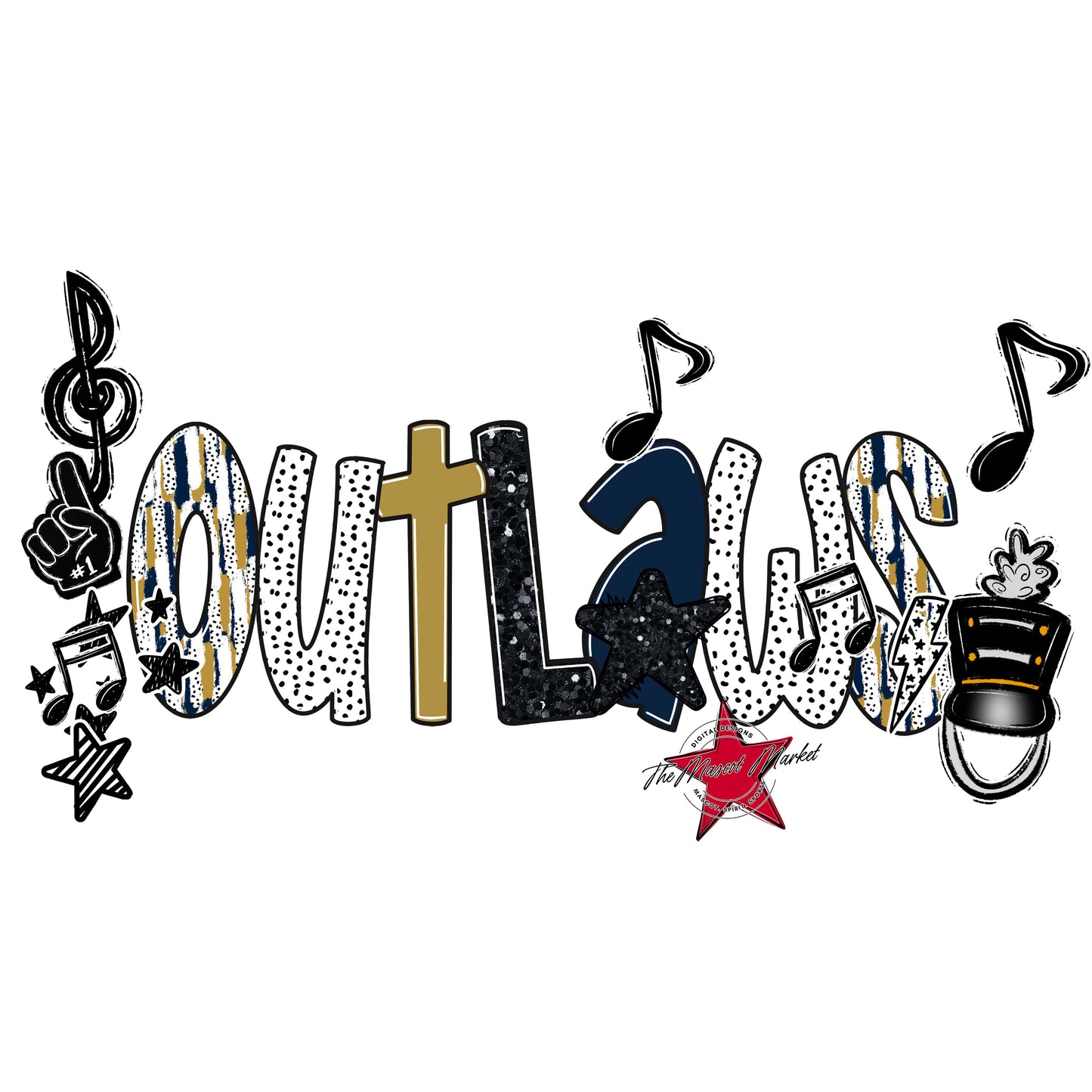 Outlaws Band Scrape-Navy & Gold
