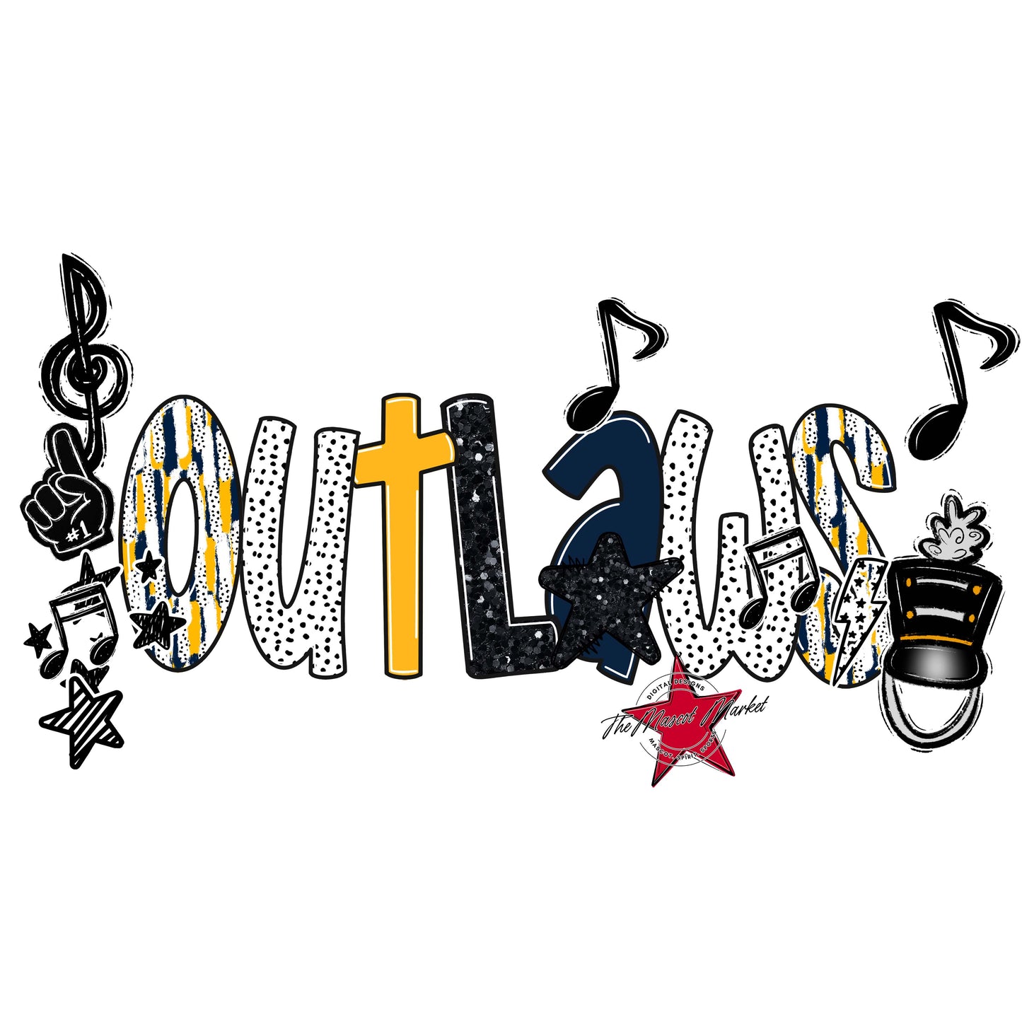 Outlaws Band Scrape-Navy & Yellow