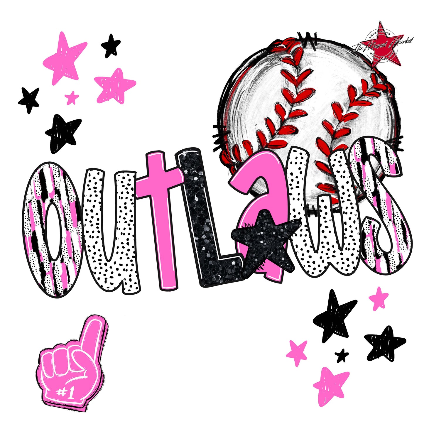 Outlaws Baseball Scrape-Baby Pink