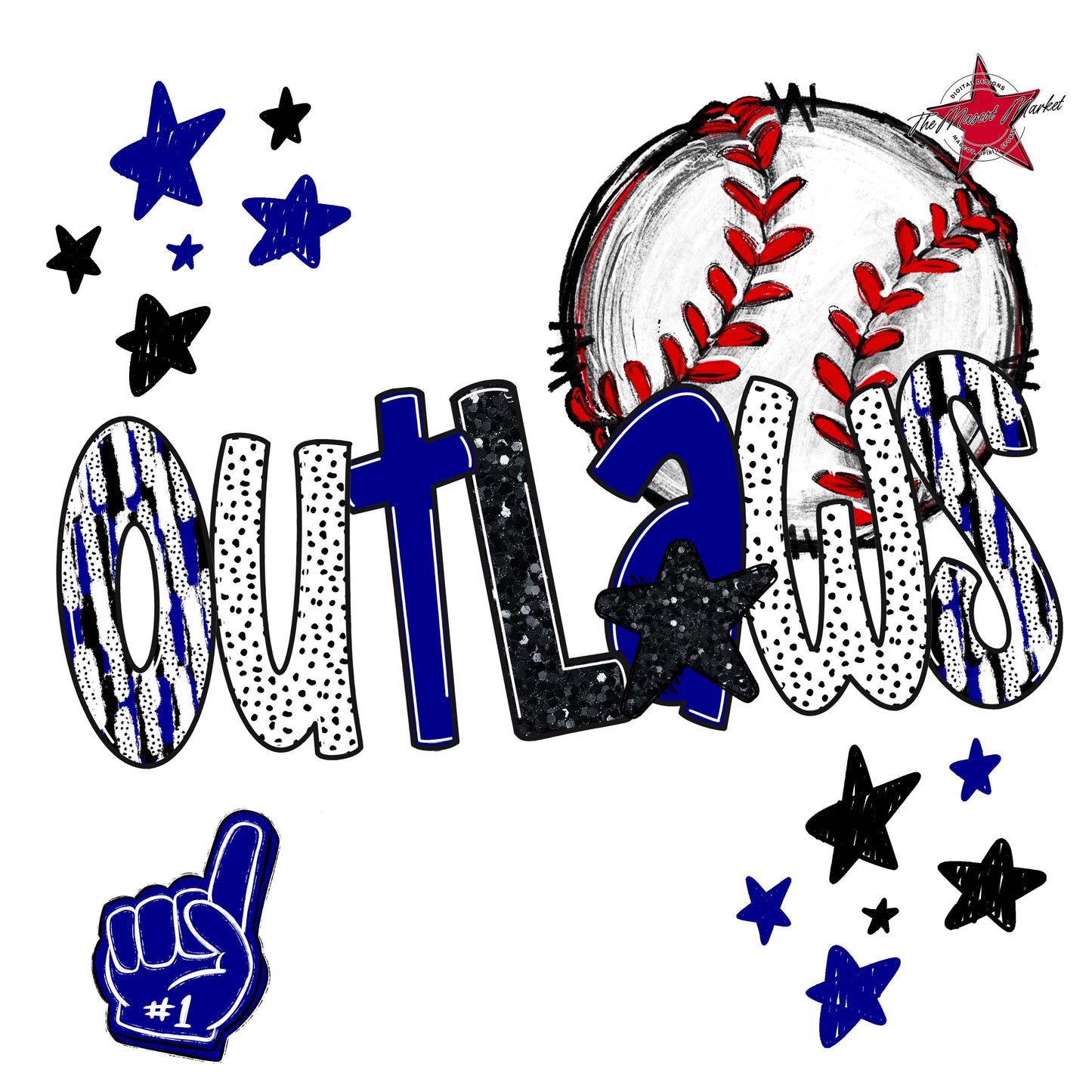 Outlaws Baseball Scrape-Blue