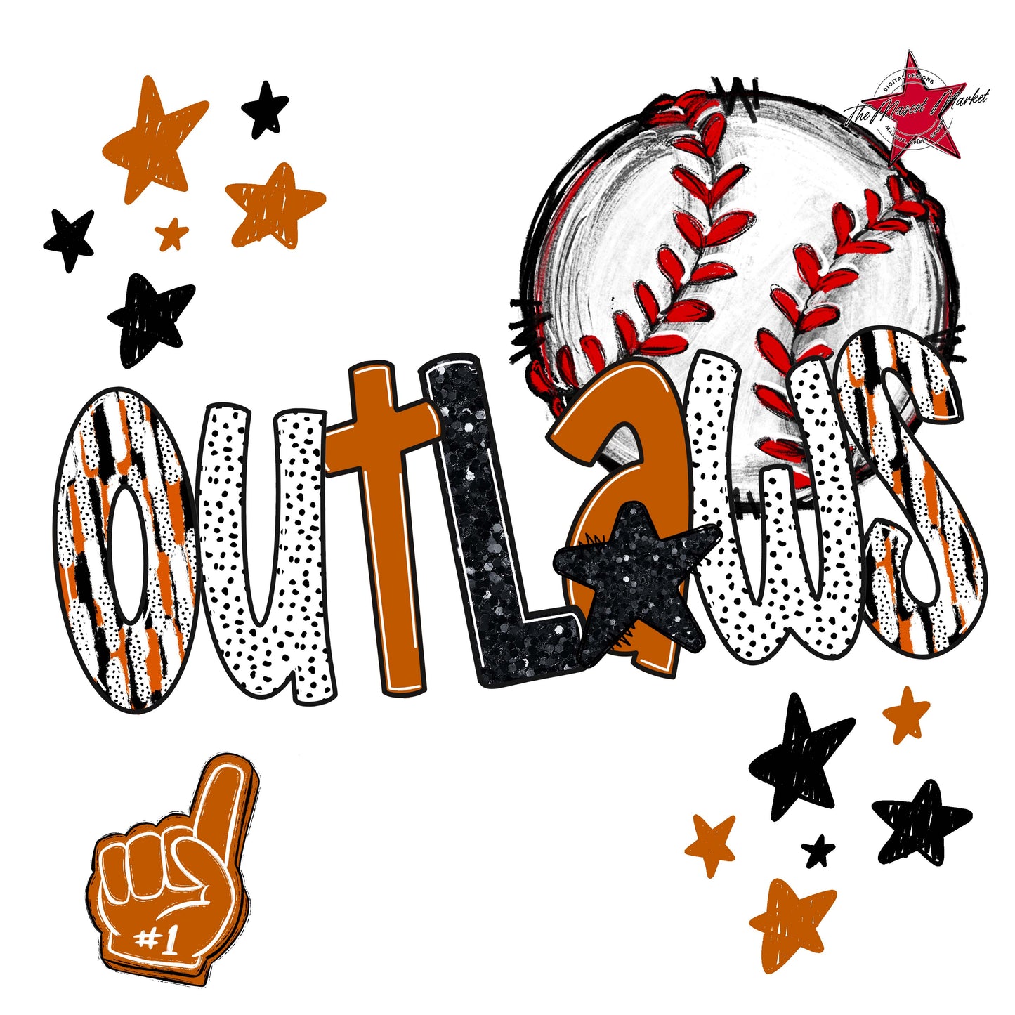 Outlaws Baseball Scrape-Burnt Orange