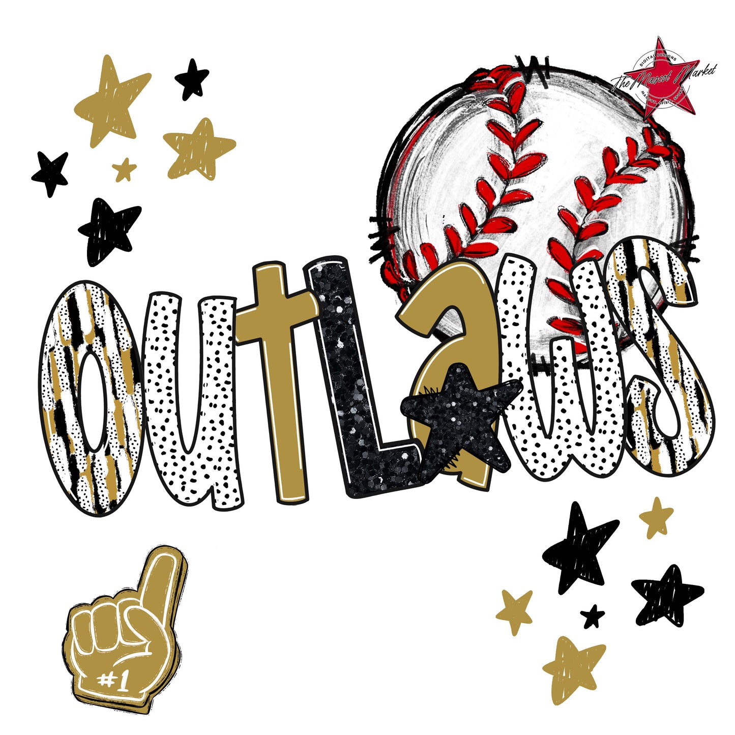 Outlaws Baseball Scrape-Gold