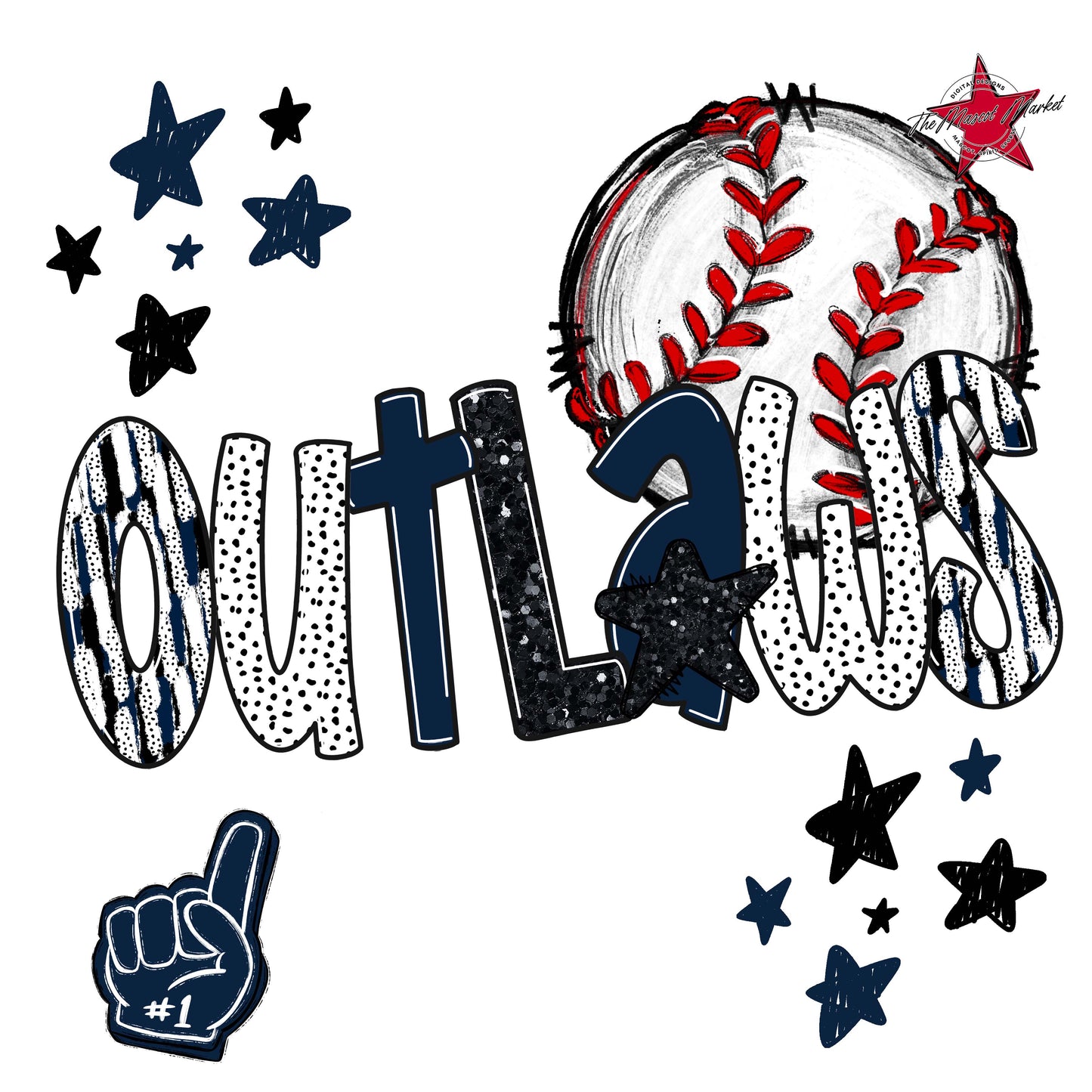 Outlaws Baseball Scrape-Navy