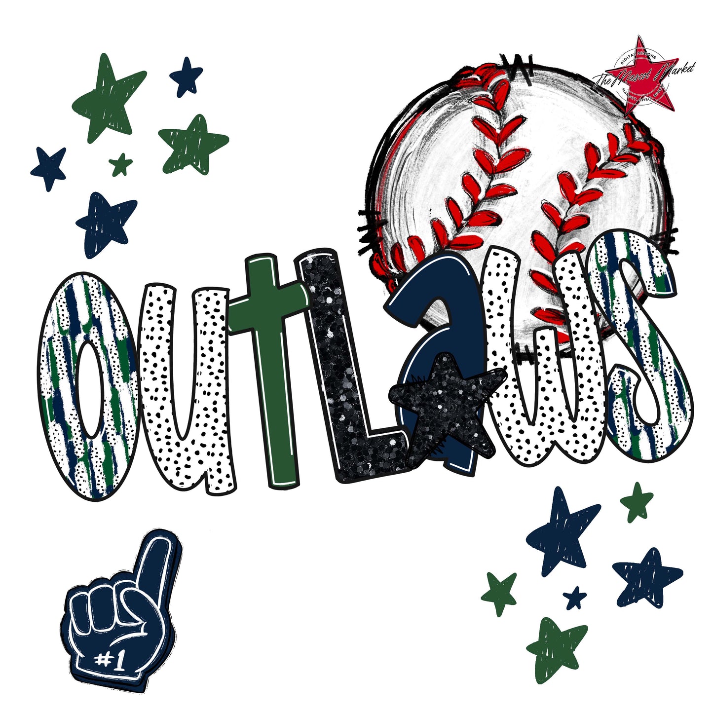 Outlaws Baseball Scrape-Navy & Green