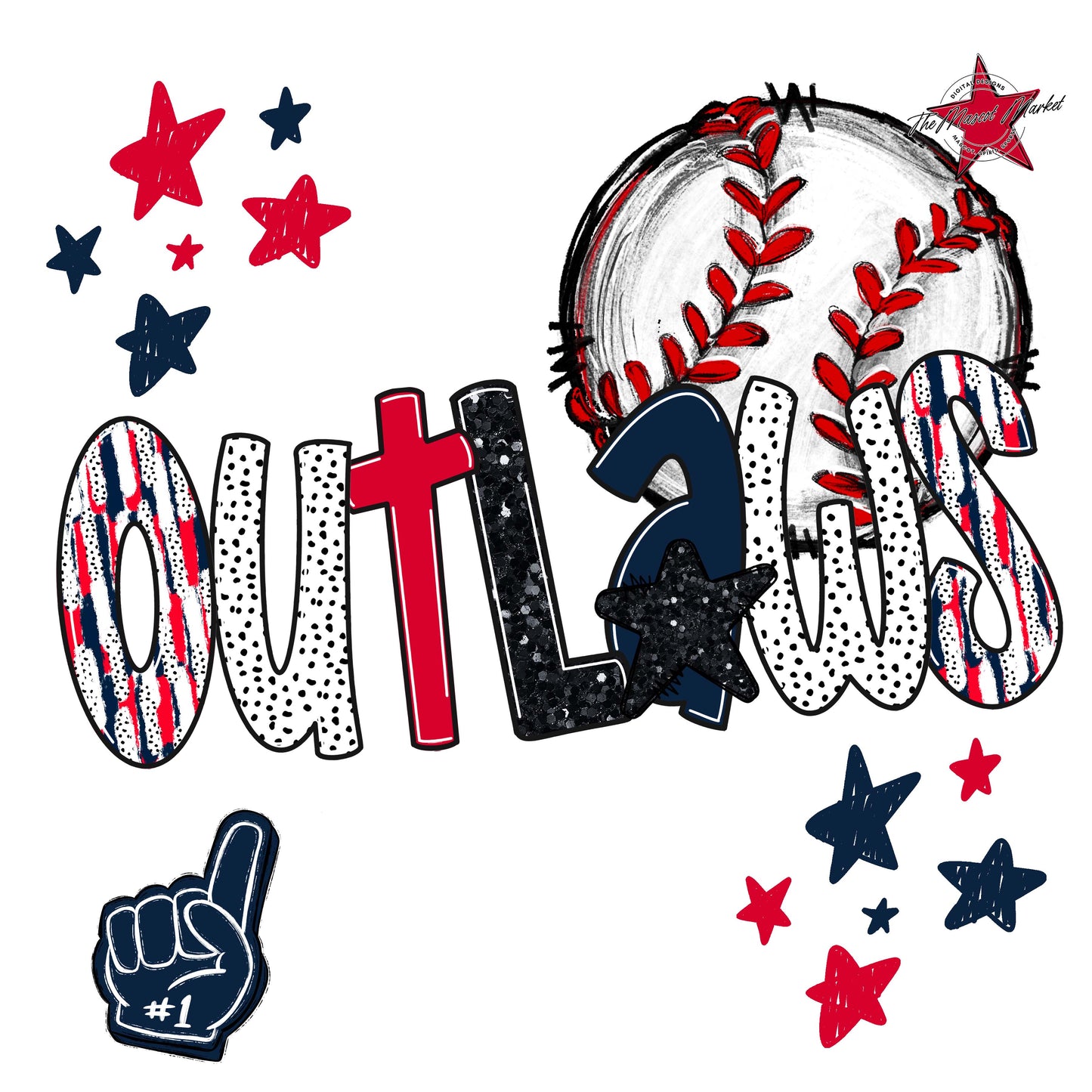 Outlaws Baseball Scrape-Navy & Red