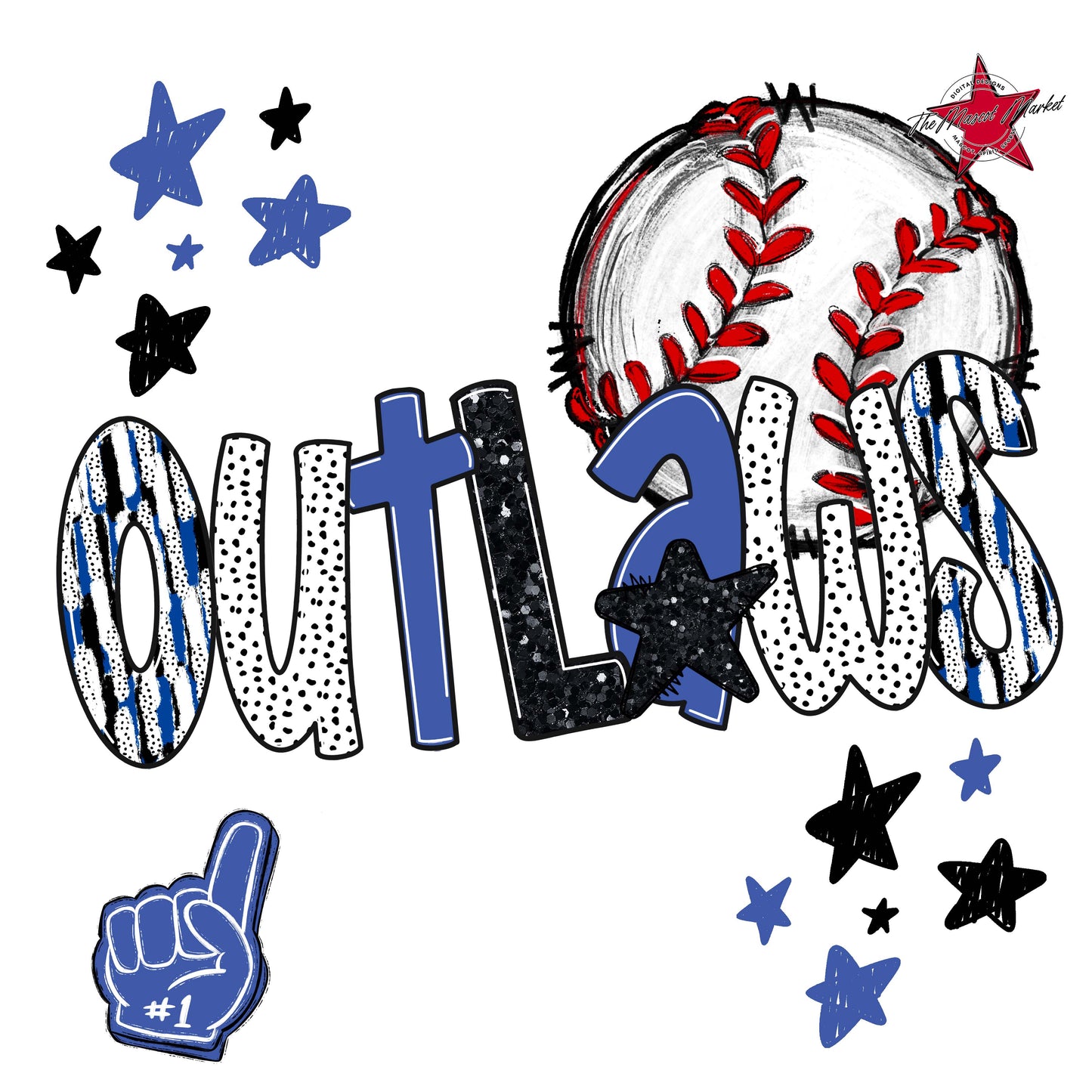 Outlaws Baseball Scrape-Off Blue